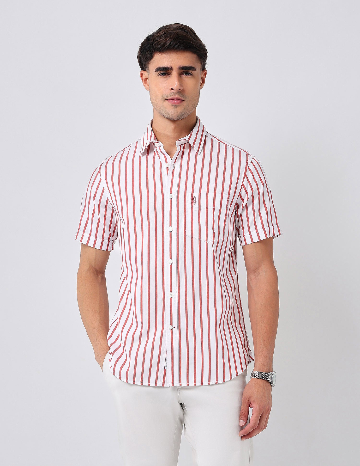 Vertical Striped 135Th Shirt Rust - U.S. Polo Assn. India | Large