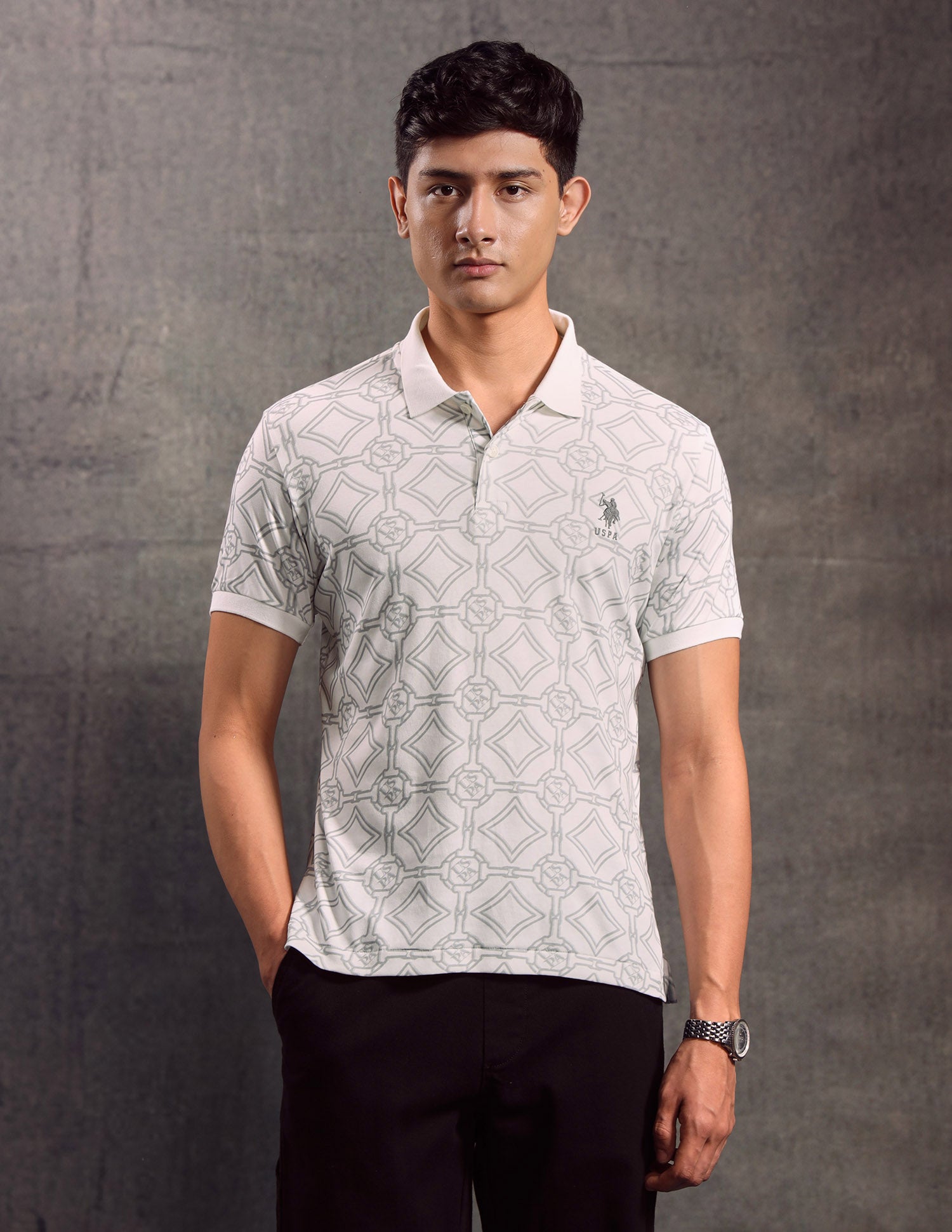 Geometric Printed Muscle Fit Polo shirt White - U.S. POLO ASSN. | Large
