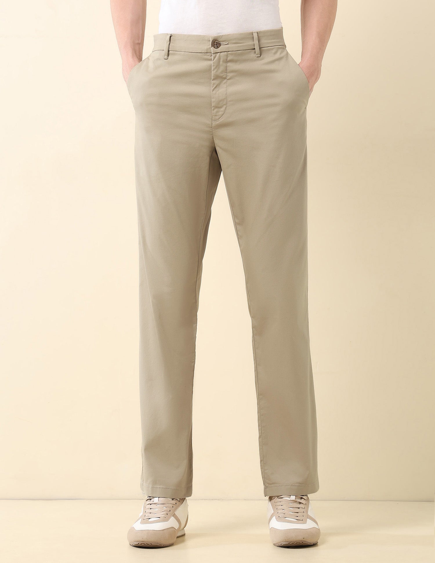 Riley Straight Fit Satin Trousers Dark Khaki - U.S. Polo Assn. India | Large