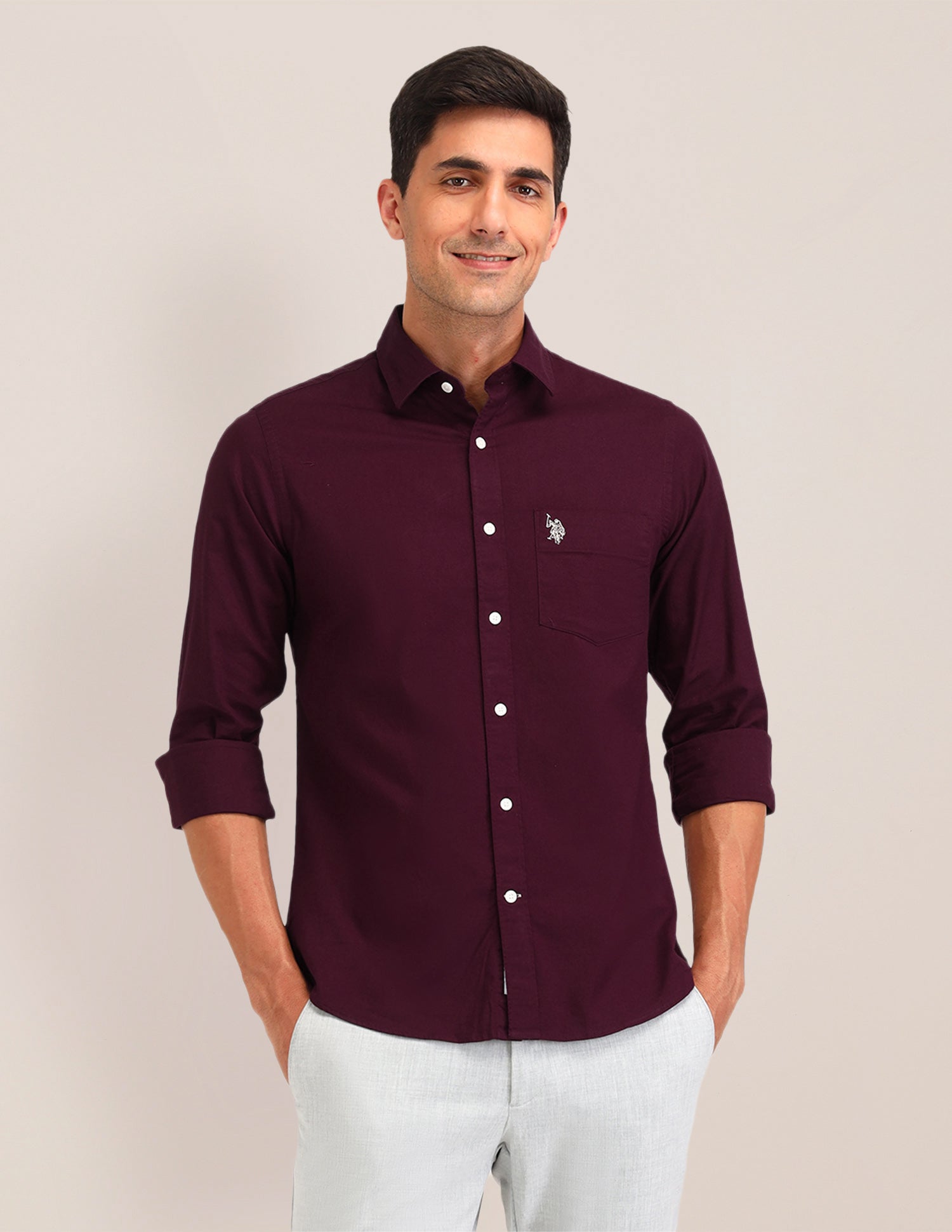 Solid Tailored Fit Shirt Maroon - U.S. POLO ASSN. | Large
