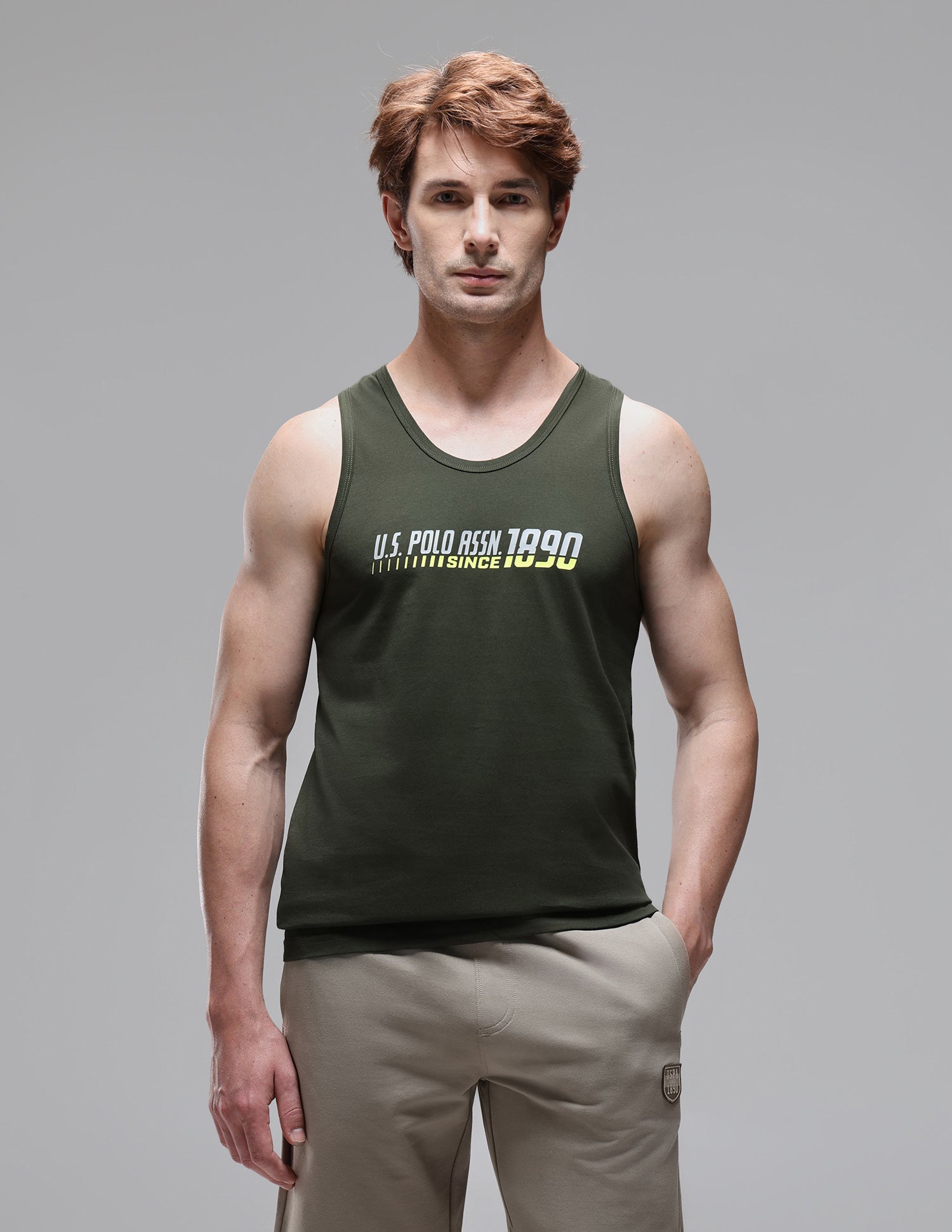 Graphic Printed Antimicrobial OEV09 Vest Olive - U.S. Polo Assn. India | Large