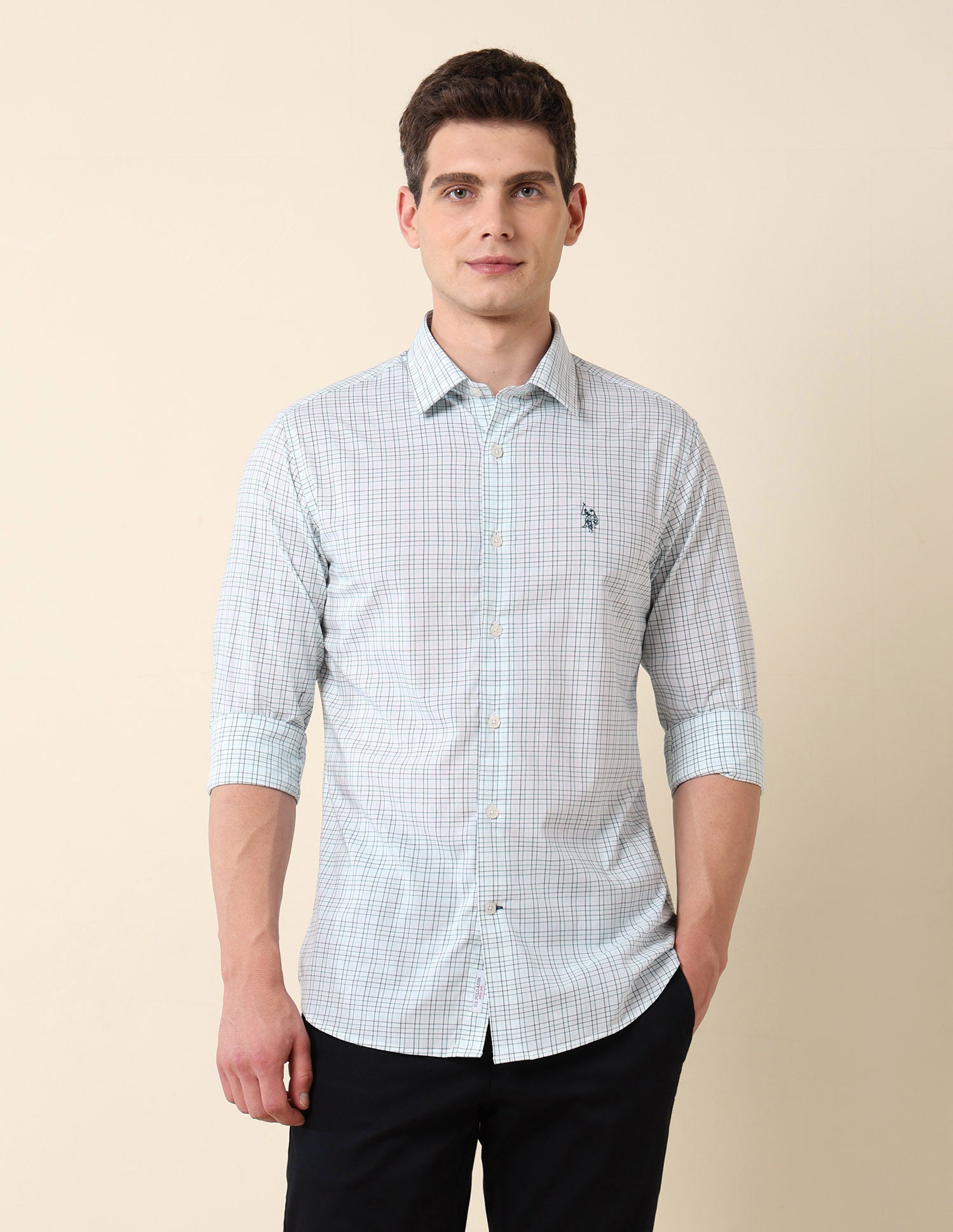 Graph Checked Tailored Fit Shirt Teal - U.S. Polo Assn. India | Large
