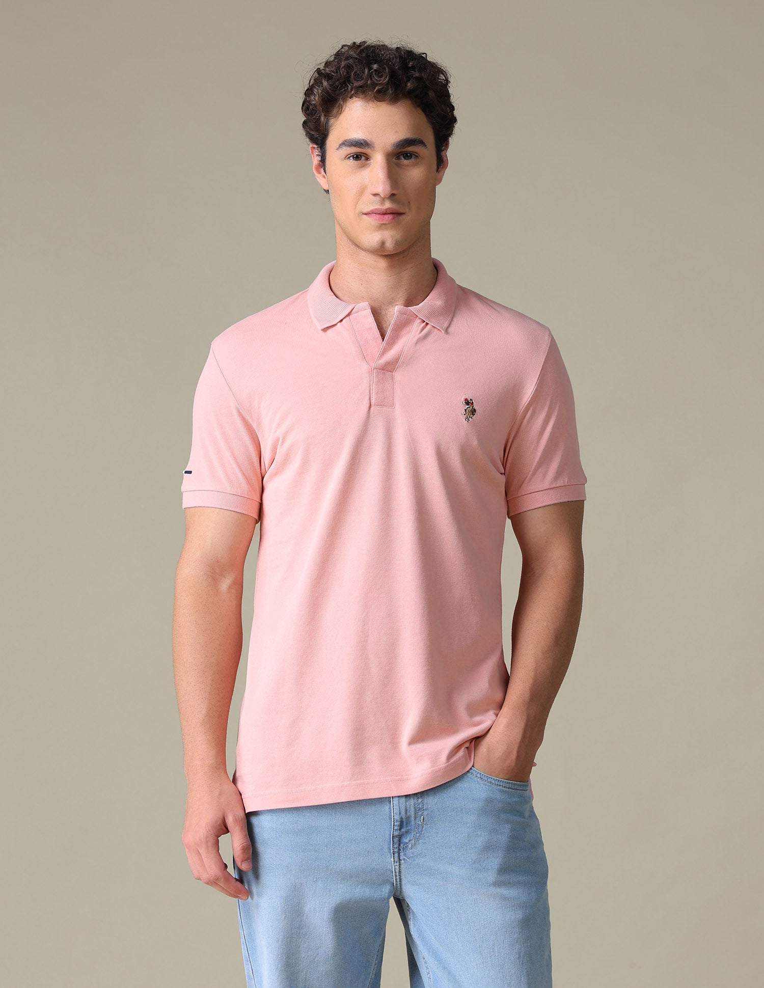 Solid Regular Fit Polo Shirt Light Pink - U.S. Polo Assn. India | Large