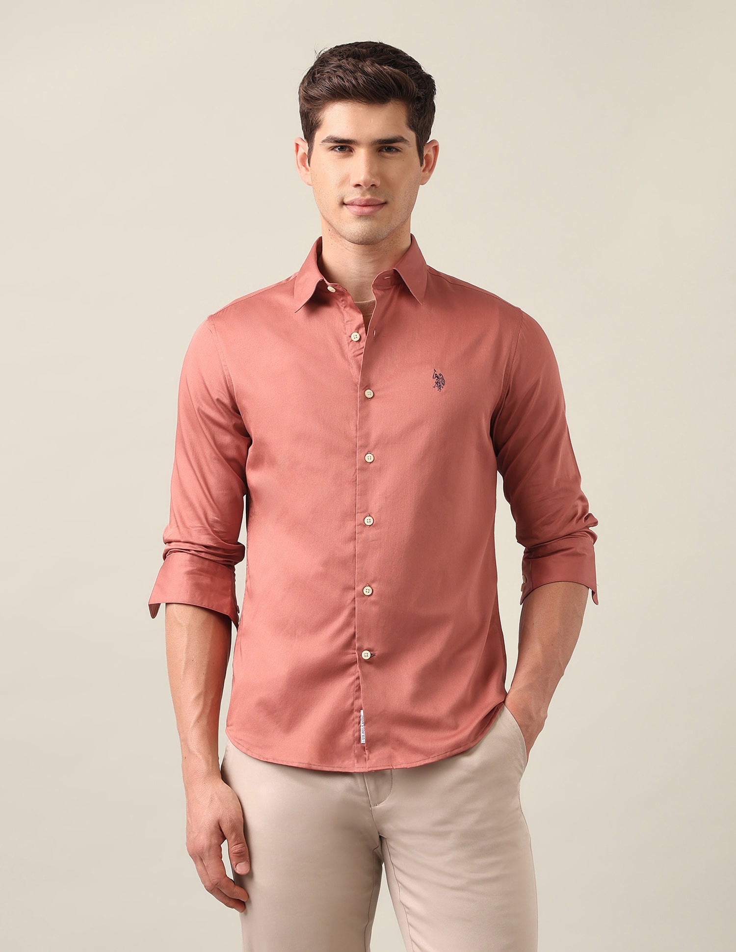 Satin Tailored Fit Shirt Rust - U.S. Polo Assn. India | Large