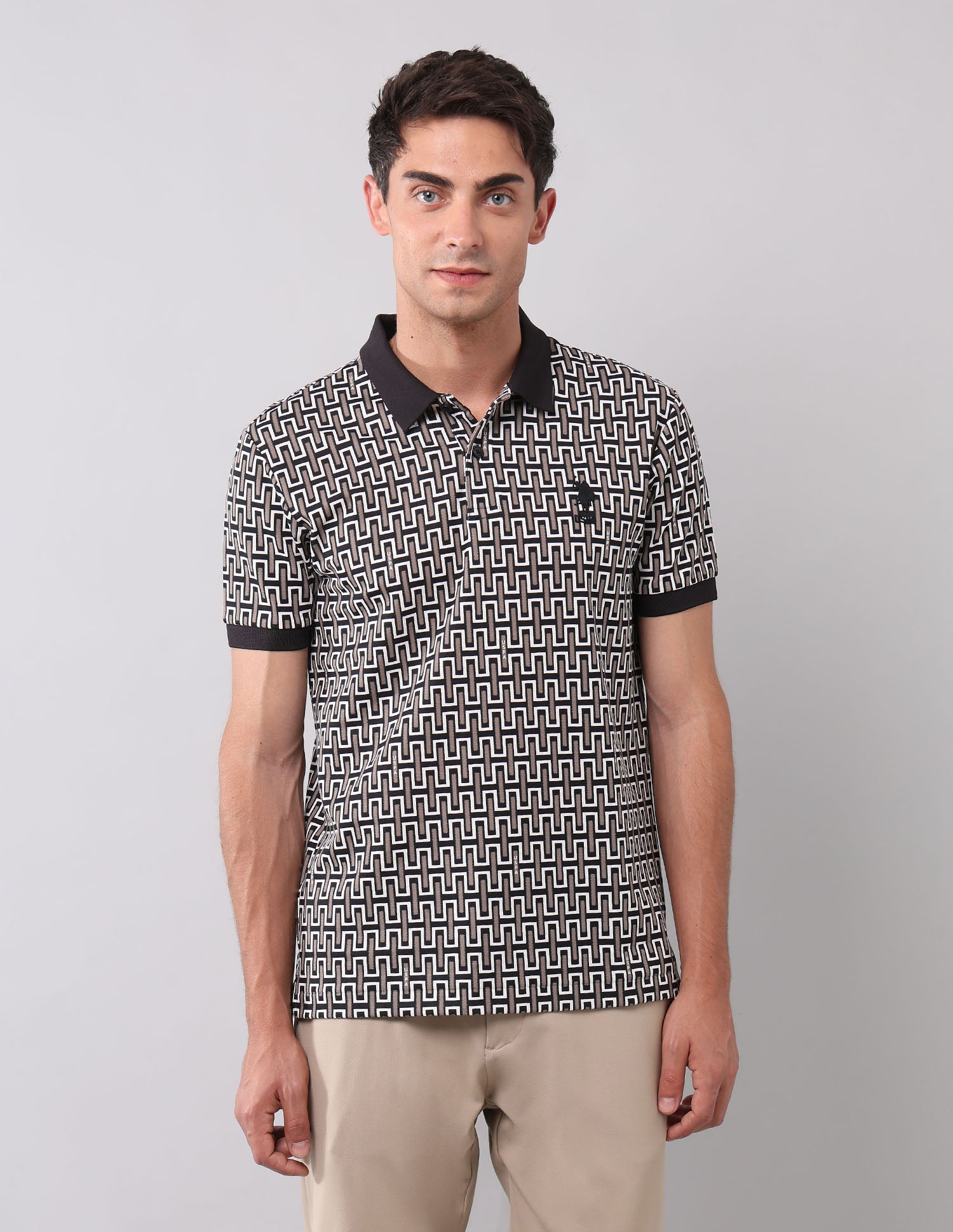 Geometric Printed Muscle Fit Polo Shirt Black - U.S. Polo Assn. India | Large
