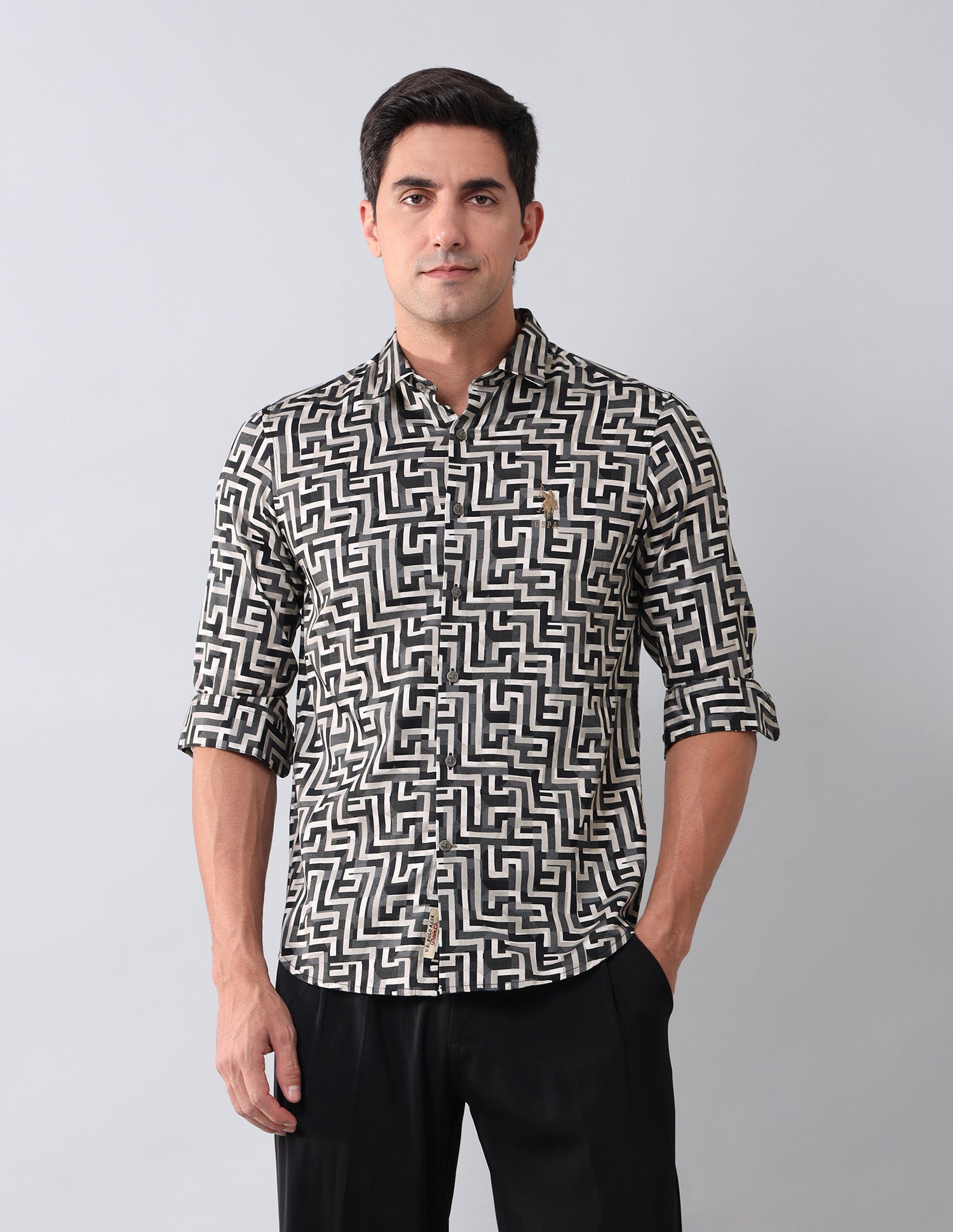 Geometric Printed Regular Shirt Dark Grey - U.S. Polo Assn. India | Large