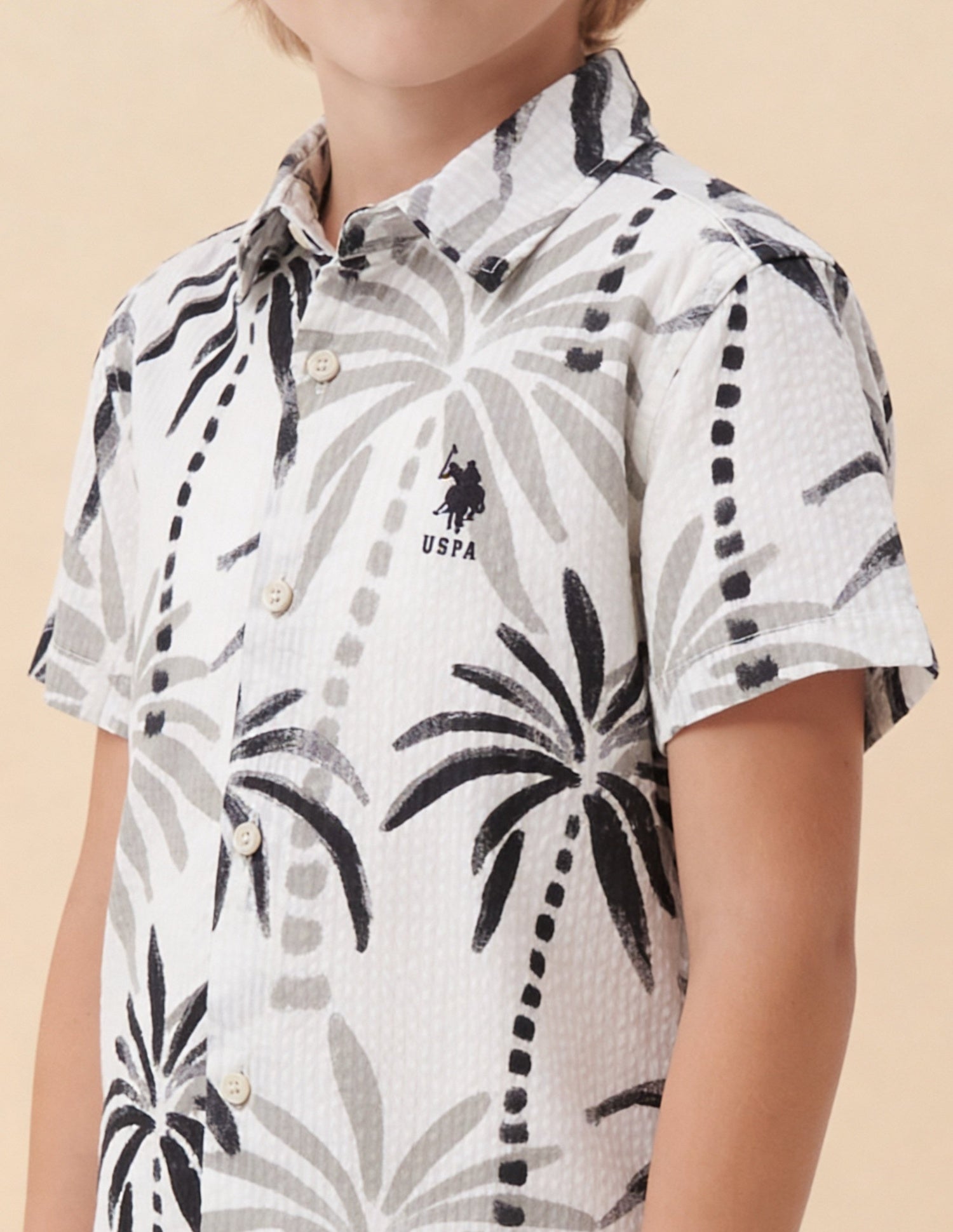 Tropical Printed Seersucker Shirt Light Grey - U.S. Polo Assn. India | Large
