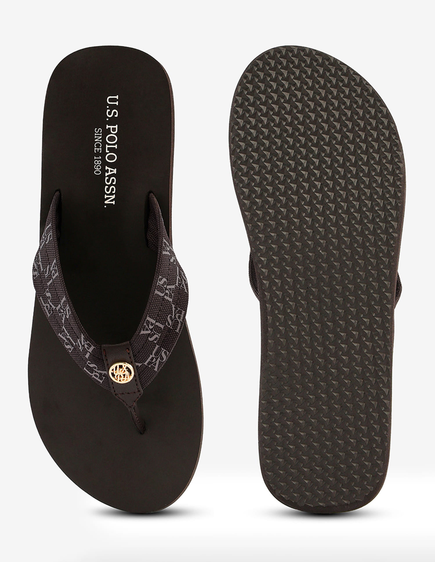 Brand Printed Rin Flip Flops Brown - U.S. Polo Assn. India | Large
