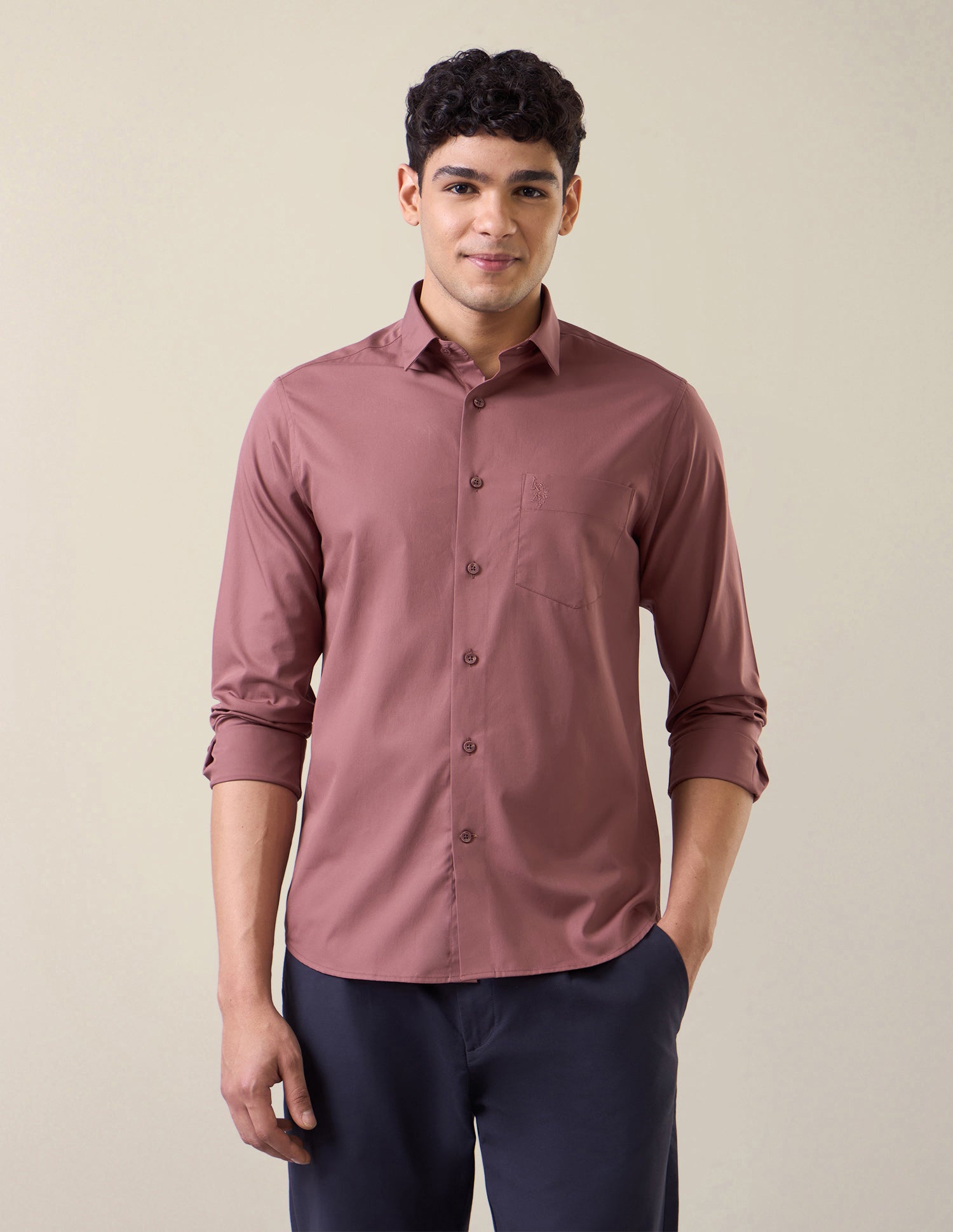 Solid Tailored Fit Shirt Dark Pink - U.S. Polo Assn. India | Large