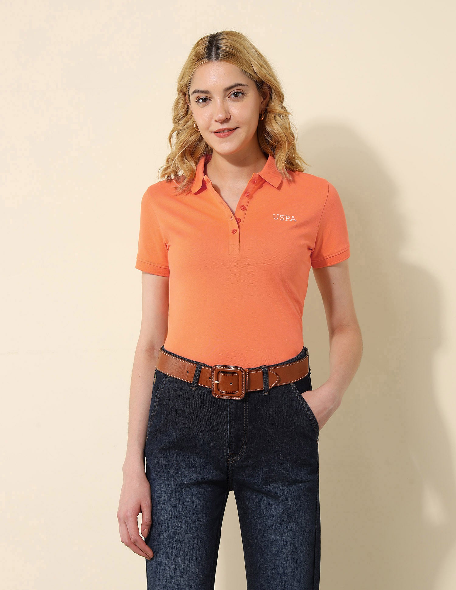 Regular Fit Solid Polo Shirt Light Orange - U.S. POLO ASSN. | Large