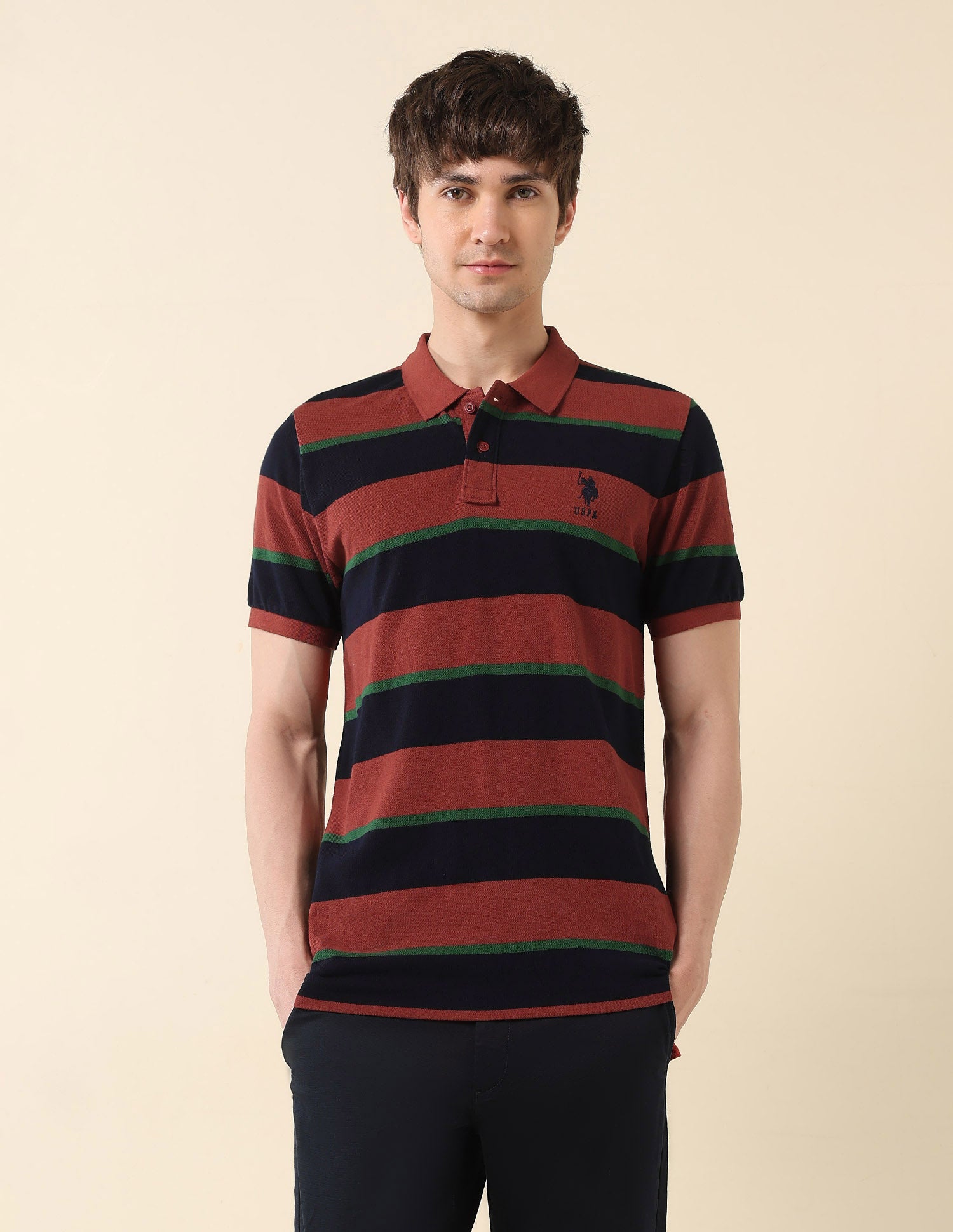 Horizontal Striped Gold Cup Polo Shirt Red - U.S. Polo Assn. India | Large