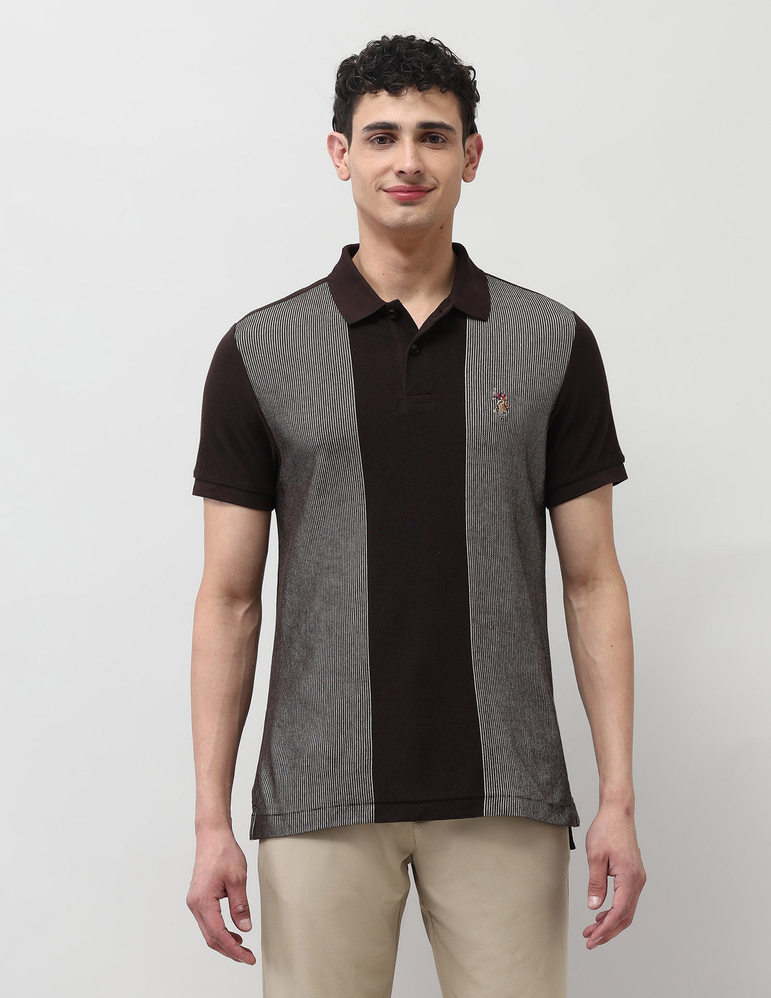 Pure Cotton Muscle Fit Polo Shirt Dark Brown - U.S. POLO ASSN. | Large