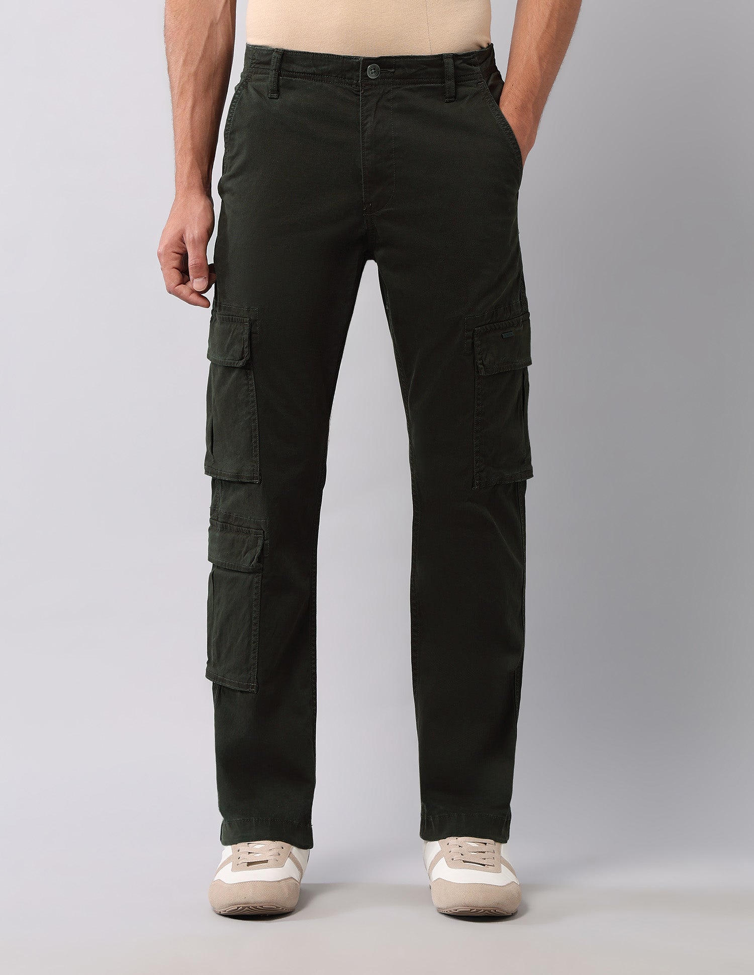 Pure Cotton Solid Cargos Olive - U.S. Polo Assn. India | Large