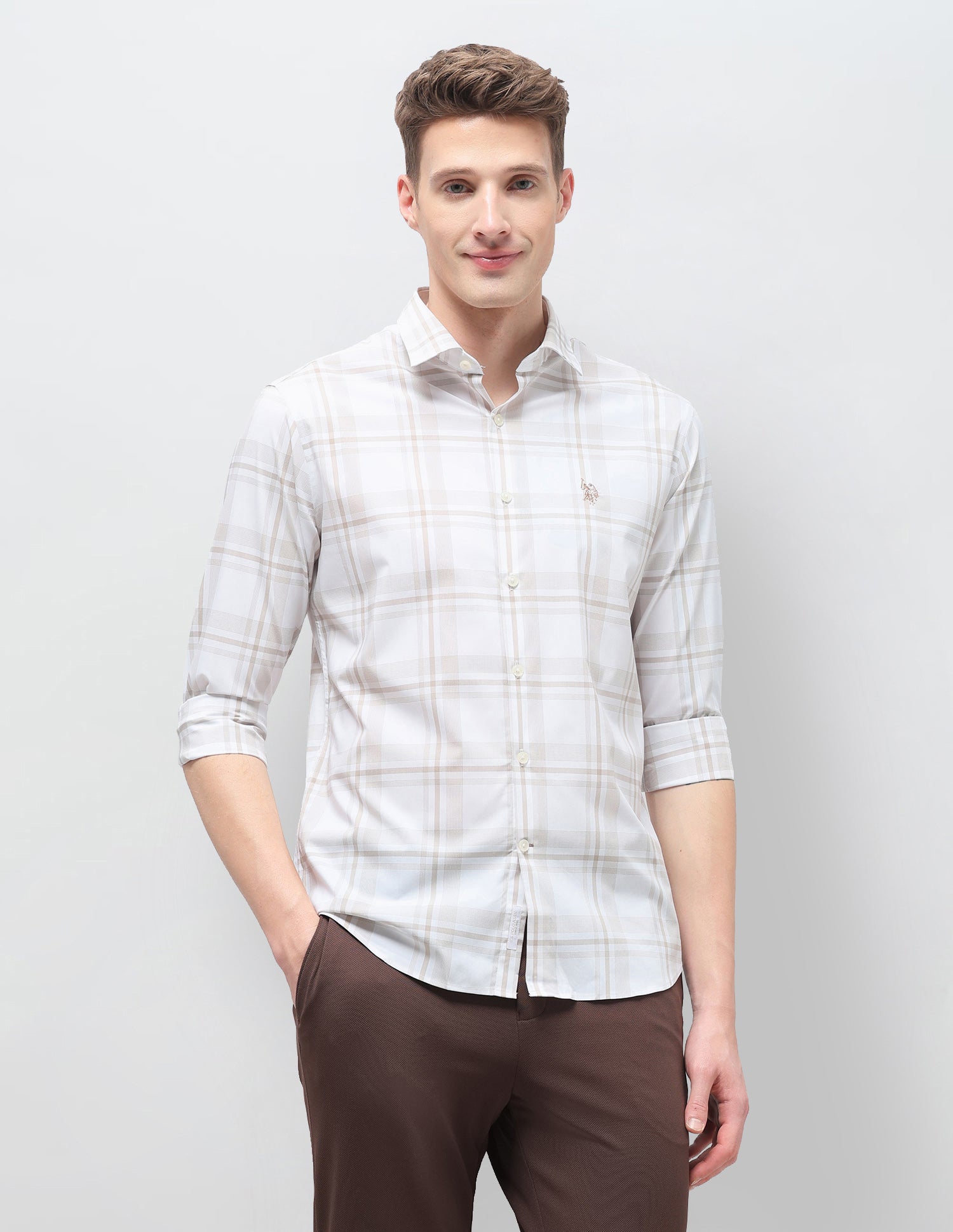 Plaid Checked Regular Fit Shirt Beige - U.S. Polo Assn. India | Large