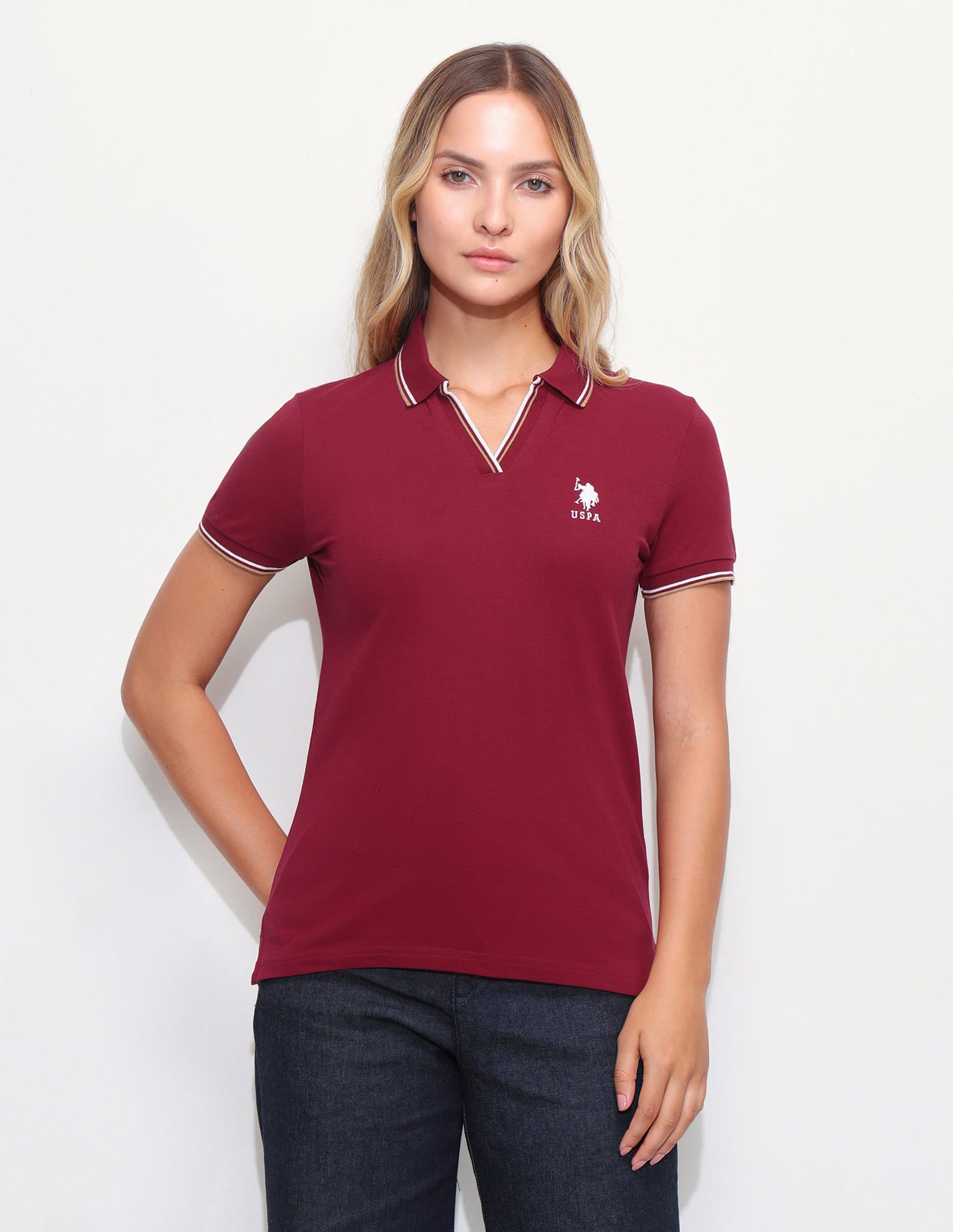 Solid Tipped Collar Regular Fit Polo Shirt Red - U.S. Polo Assn. India | Large