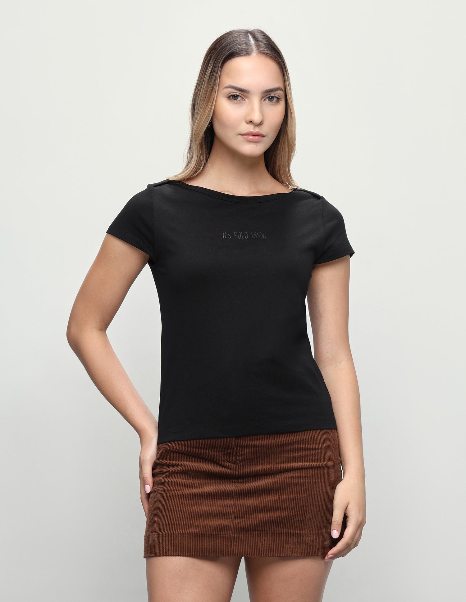 Solid Regular Fit Boat Neck T-Shirt Black - U.S. Polo Assn. India | Large