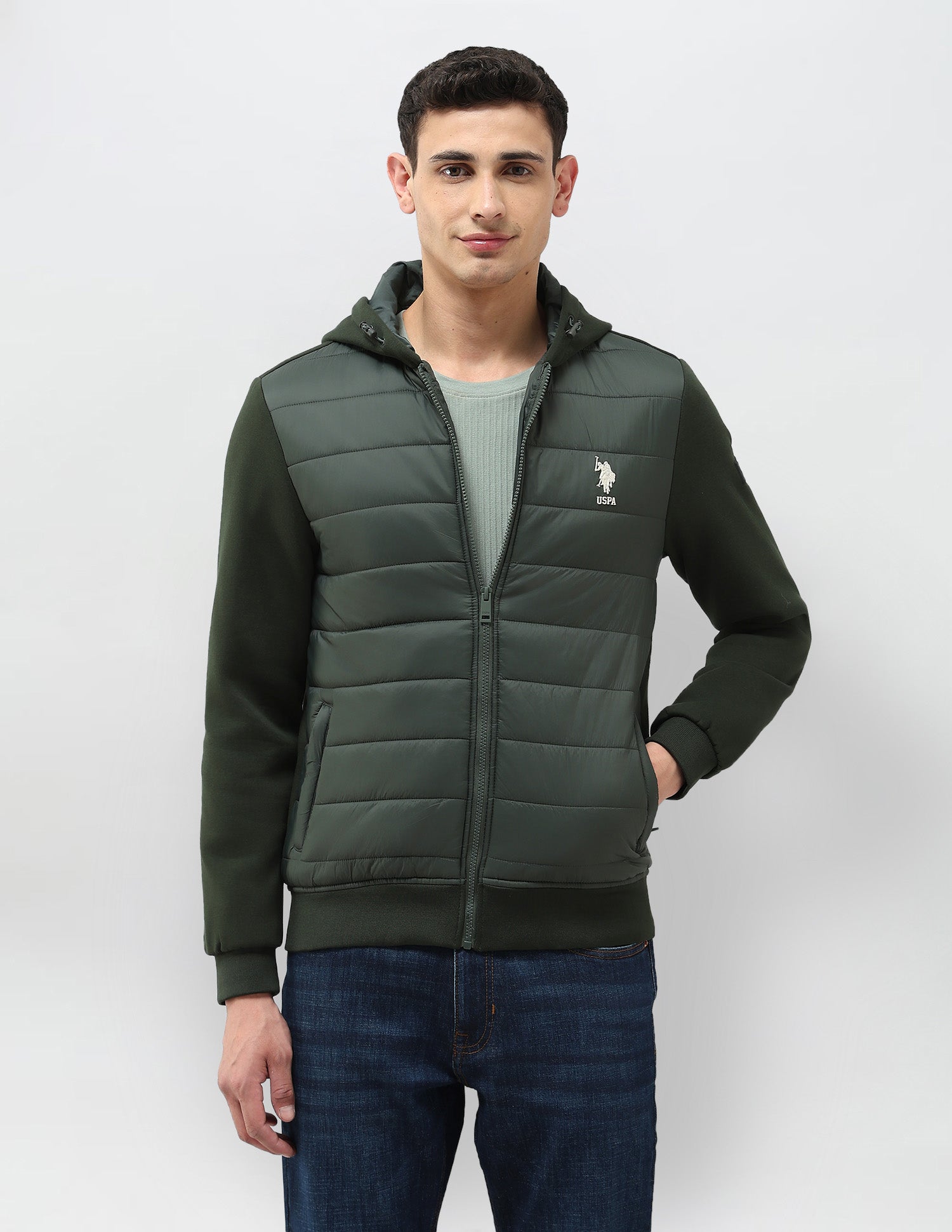 Solid Regular Fit Puffer Jacket Olive - U.S. POLO ASSN. | Large