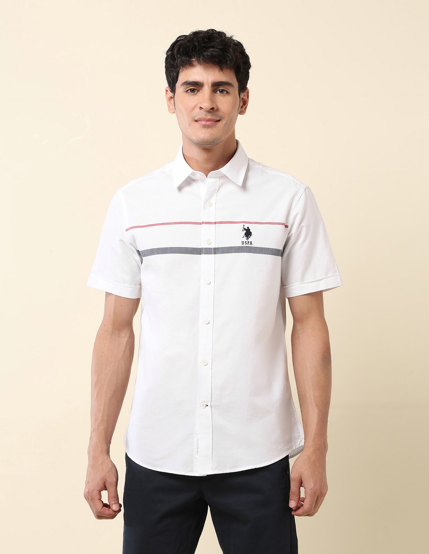 Horizontal Striped Pure Cotton Shirt White - U.S. POLO ASSN. | Large