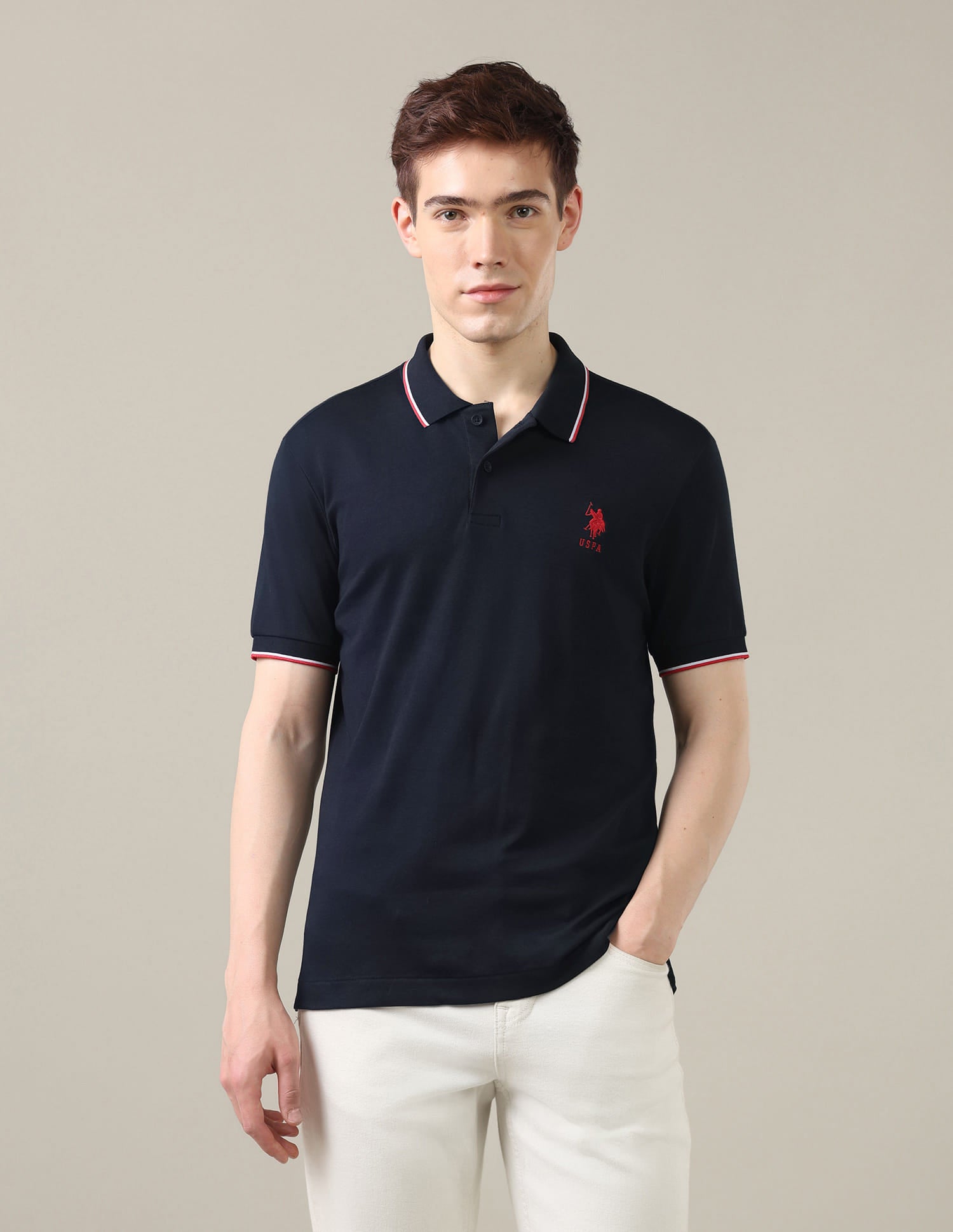 Solid Slim Fit Polo Shirt Blue - U.S. Polo Assn. India | Large
