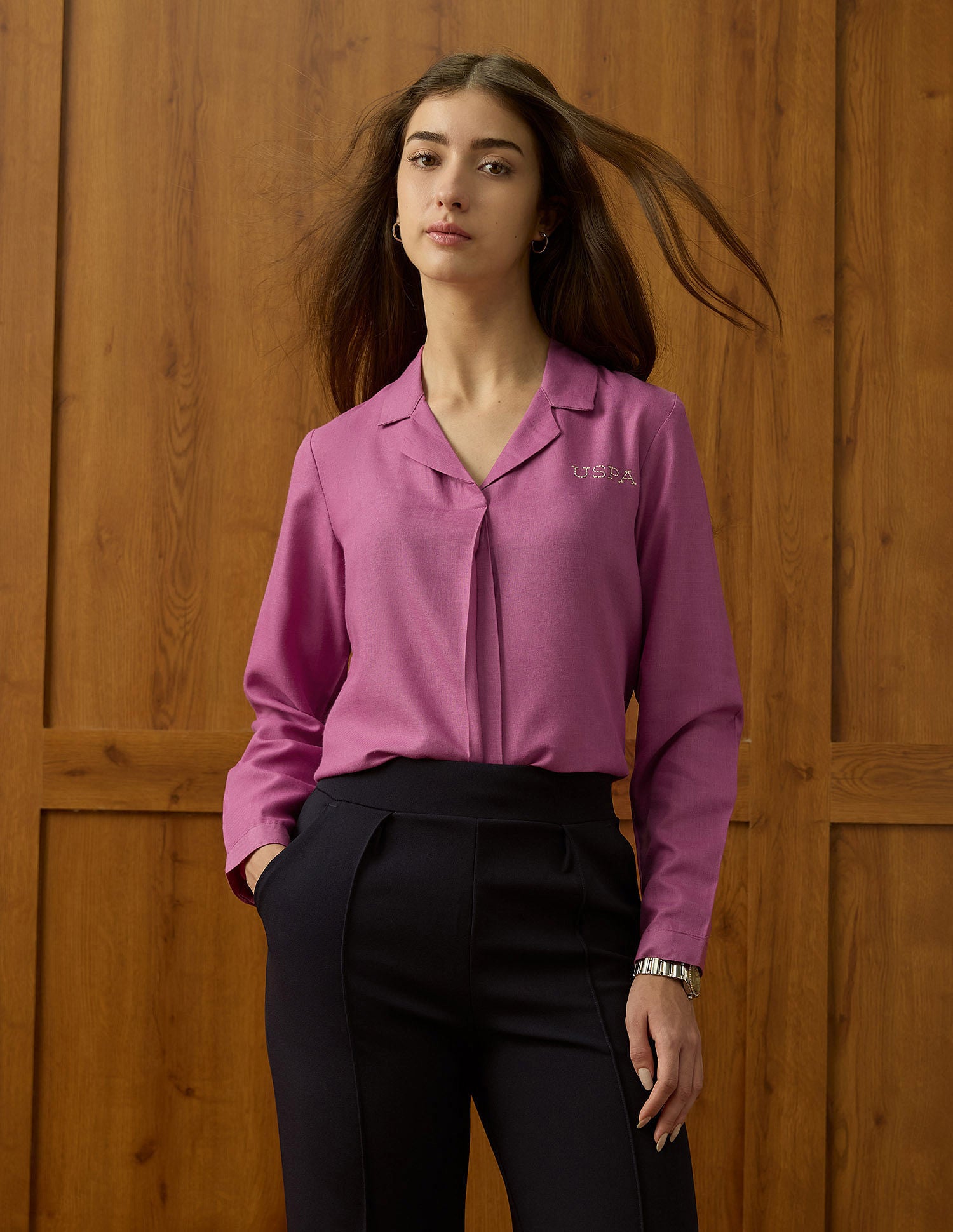 Notched Lapel Pleated Shirt Light Blue - U.S. POLO ASSN. | Large