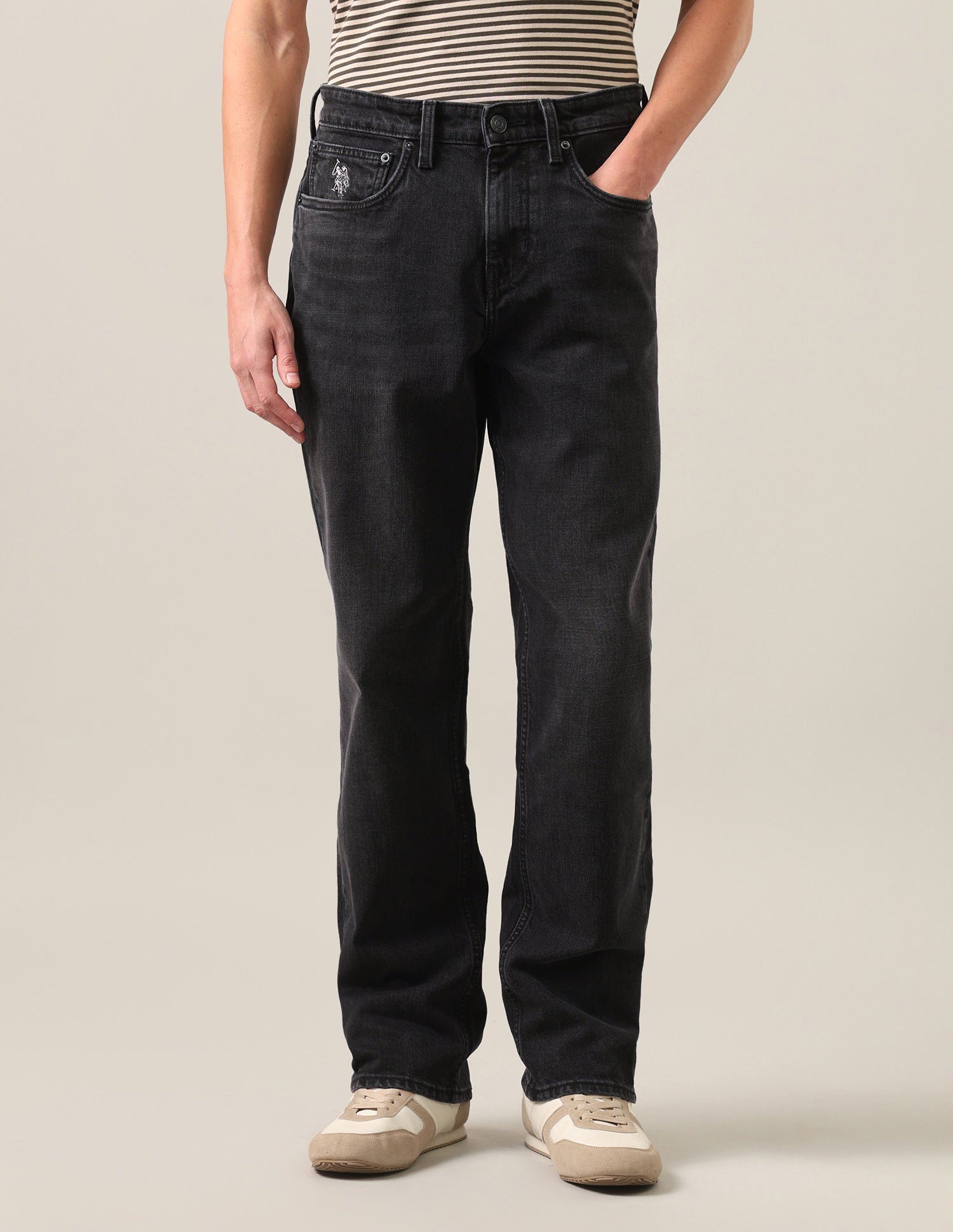 Shawn Relaxed Fit Black Jeans Washed Black - U.S. Polo Assn. India | Large
