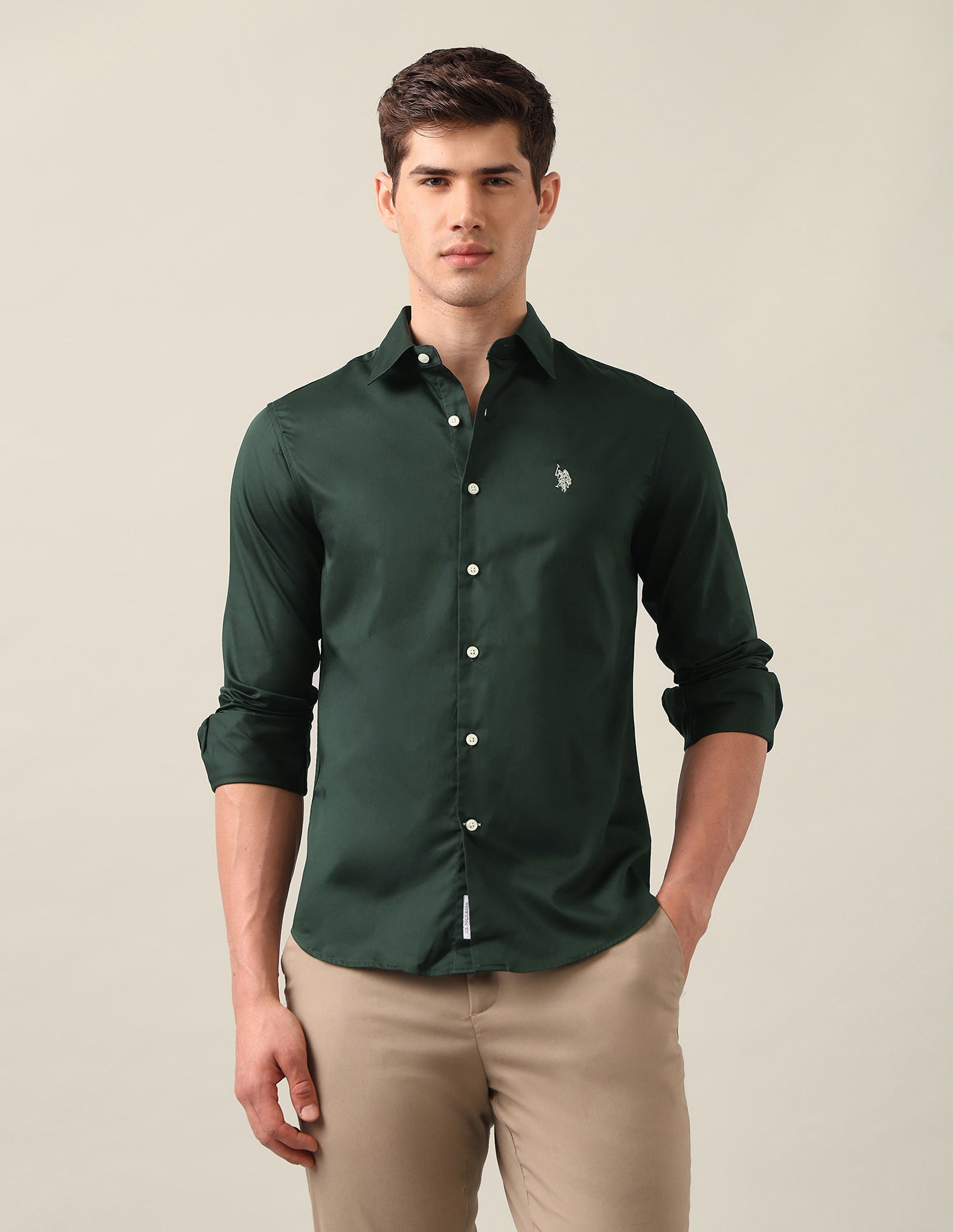 Satin Tailored Fit Shirt Dark Green - U.S. Polo Assn. India | Large