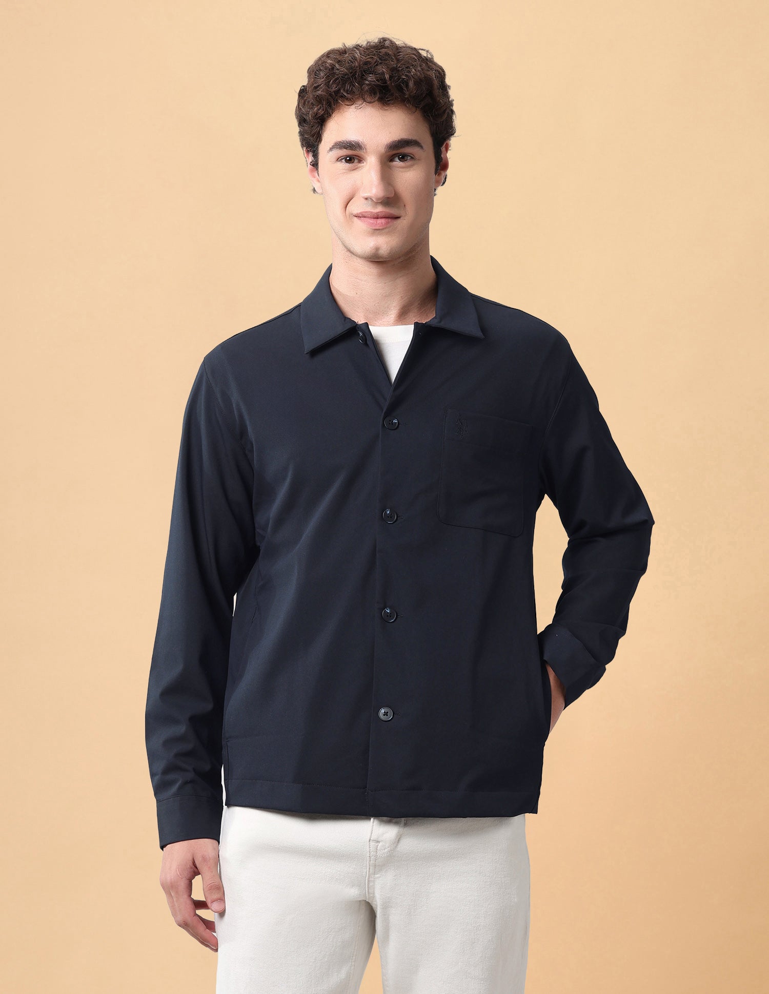 Pacho X Solid Regular Fit Shacket Navy - U.S. Polo Assn. India | Large