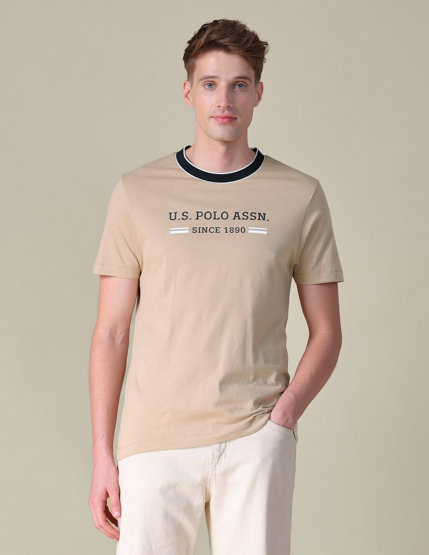 Brand Printed Slim Fit T-Shirt Beige - U.S. POLO ASSN. | Large