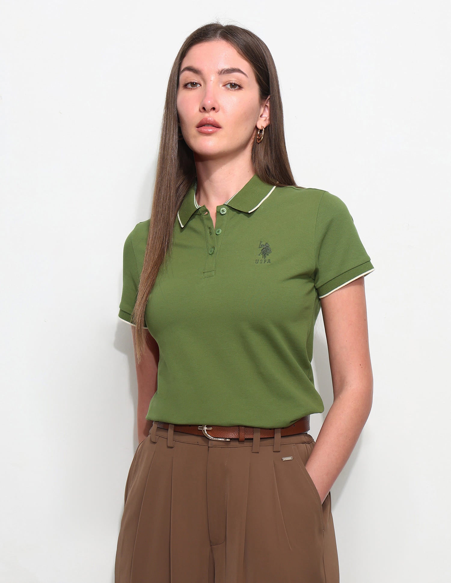 Regular Fit Solid Polo Shirt Green - U.S. Polo Assn. India | Large