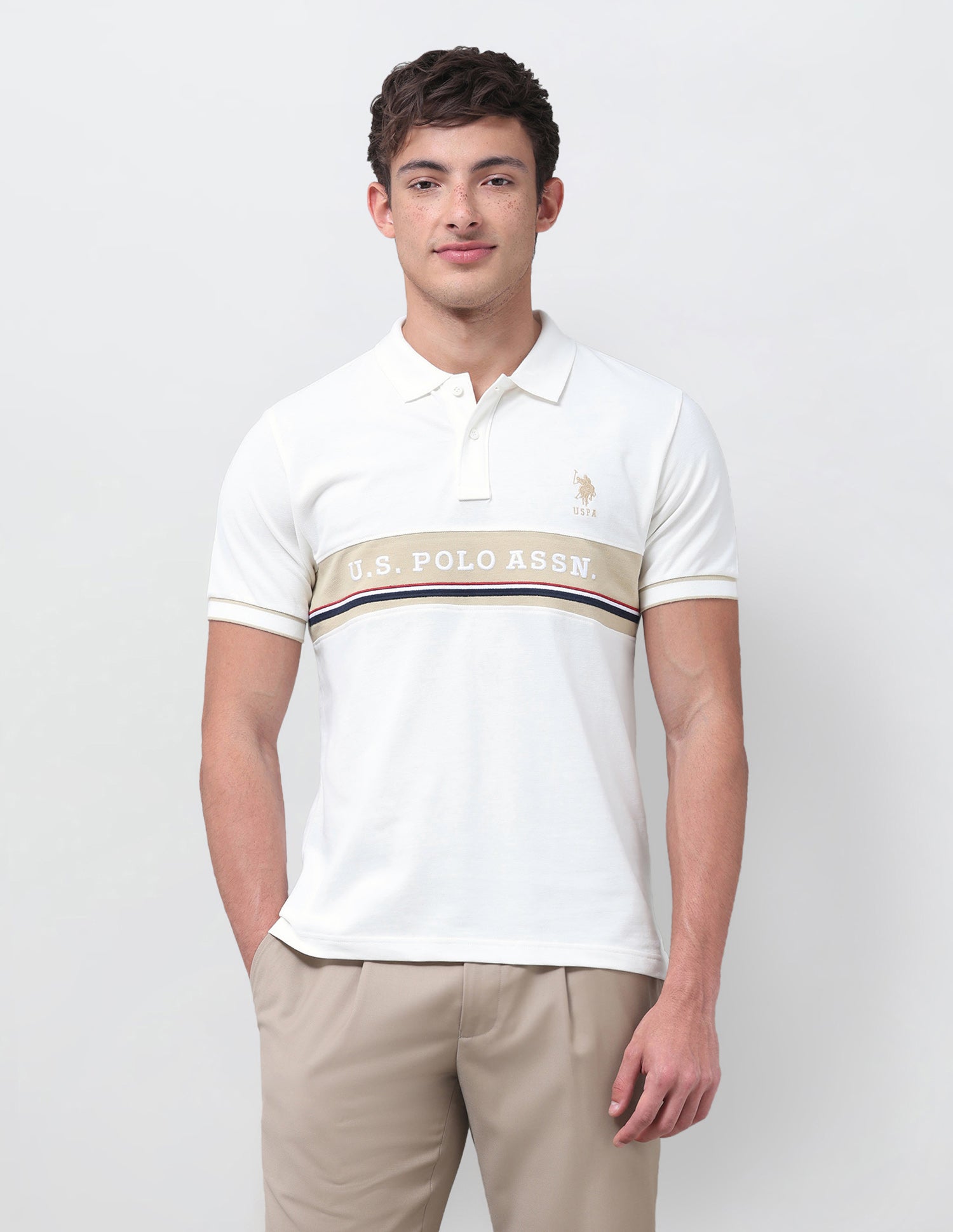 Brand Printed Regular Fit Polo Shirt Off White - U.S. Polo Assn. India | Large