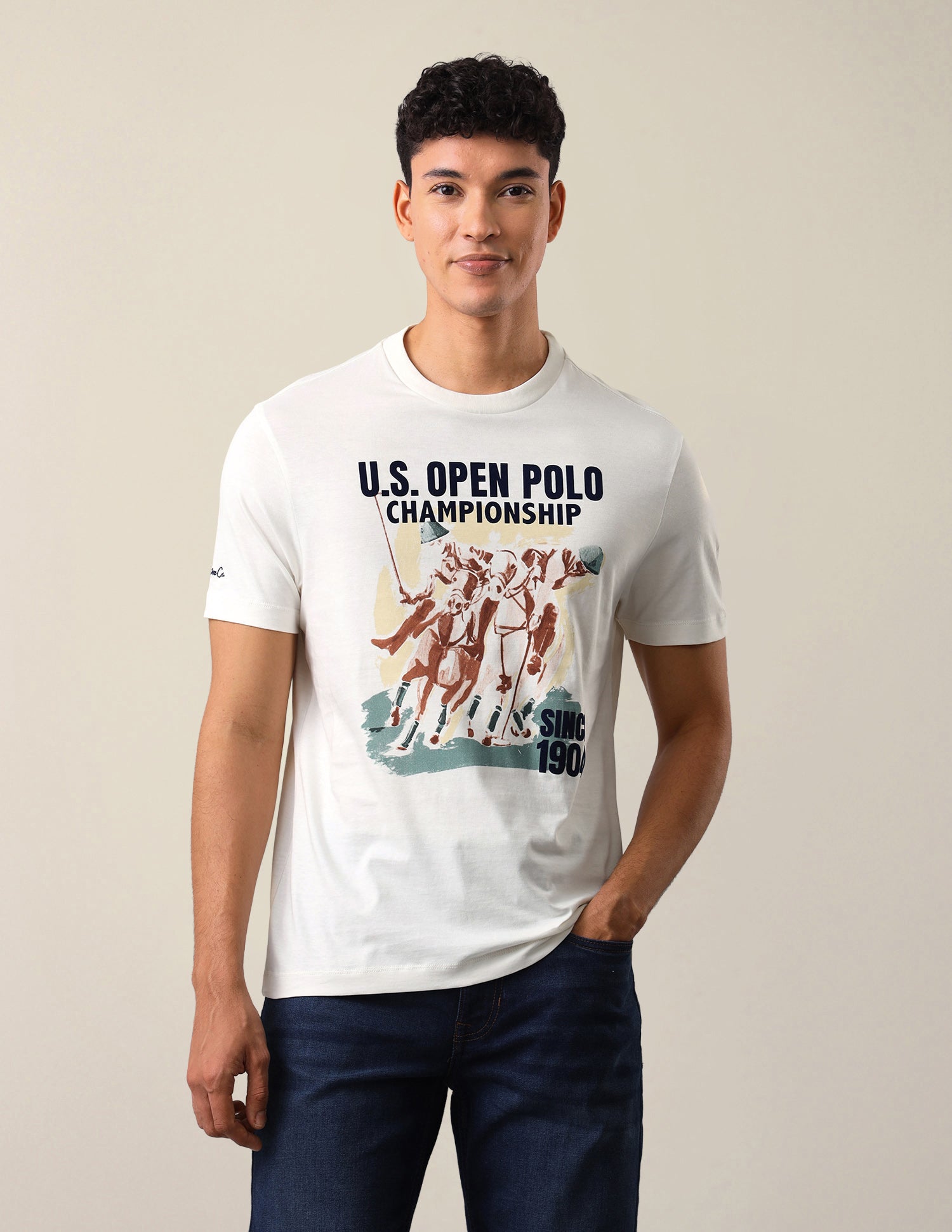 Graphic Brand Printed Slim Fit T-Shirt Ivory - U.S. Polo Assn. India | Large