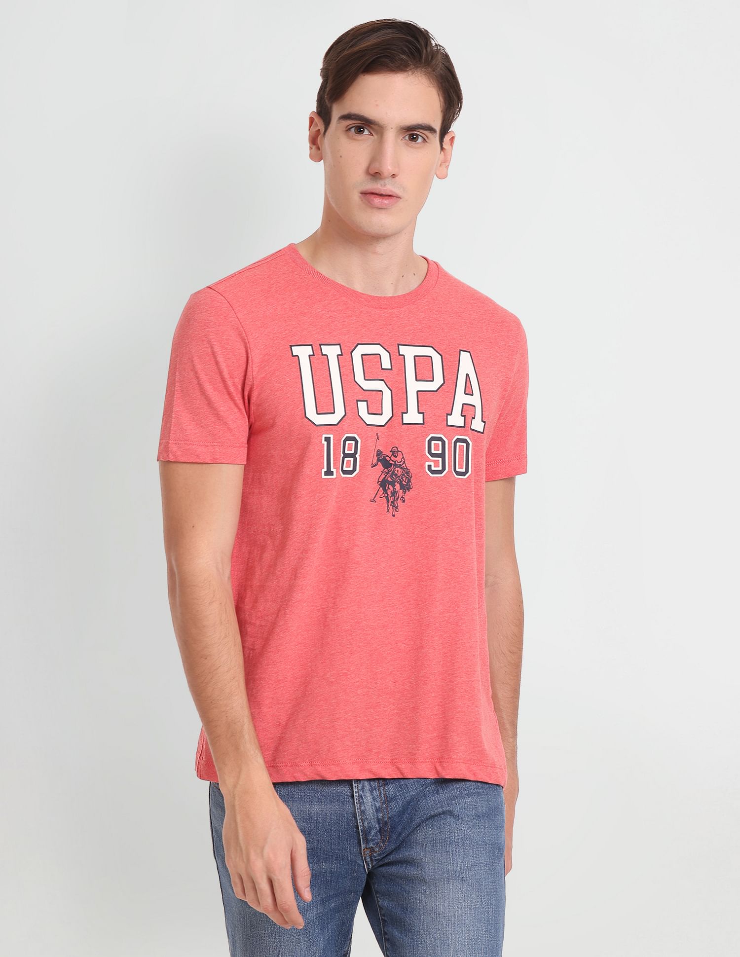 Heathered Varsity T-Shirt Coral - U.S. Polo Assn. India | Large
