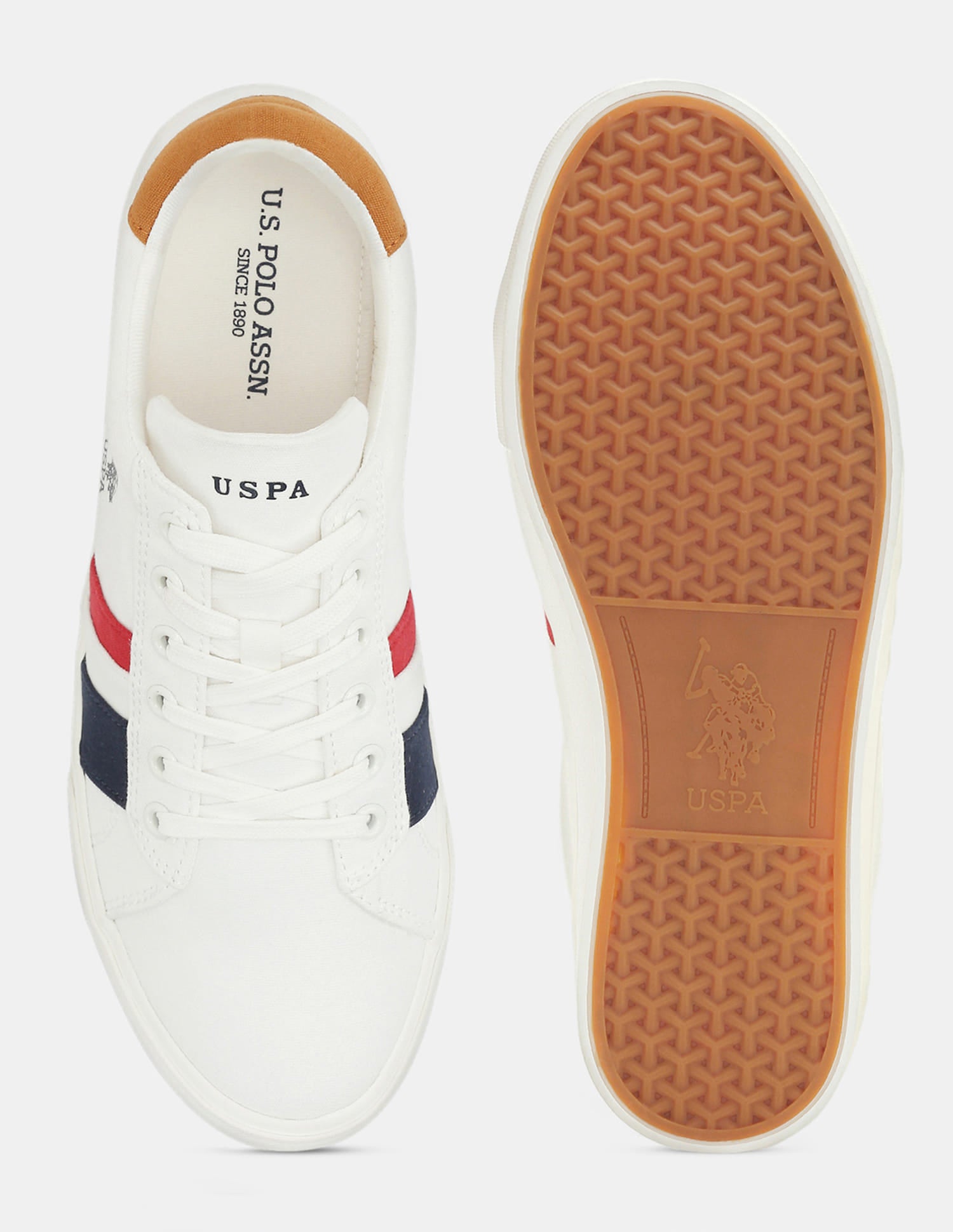 Men Striped Round Toe Abor 5.0 Sneakers Off White - U.S. Polo Assn. India | Large