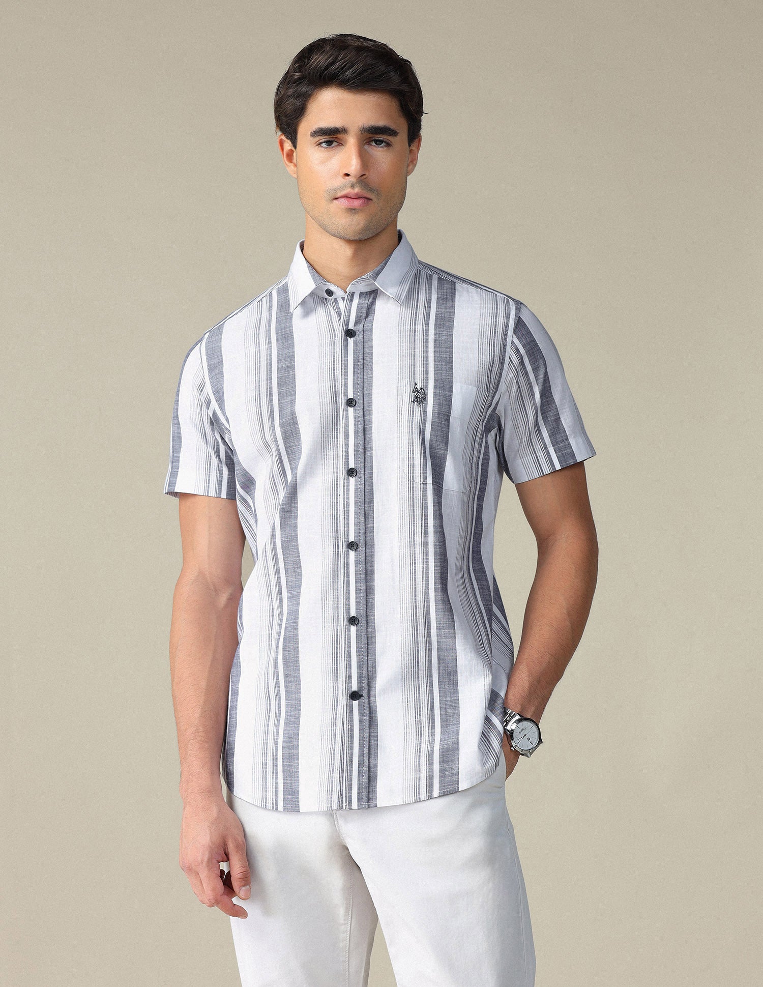 Vertical Striped Pure Cotton Shirt Navy - U.S. POLO ASSN. | Large