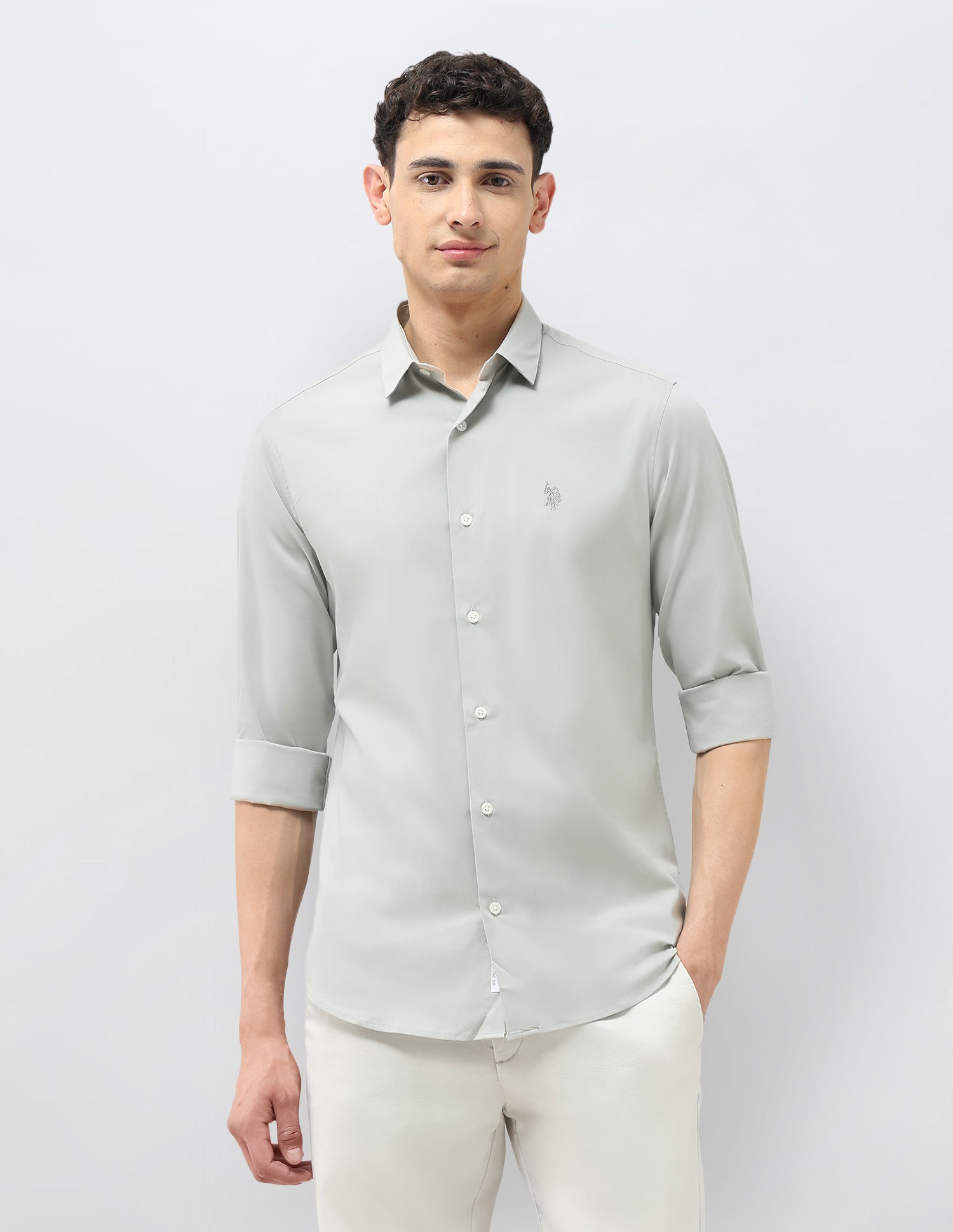 Tailored Fit Solid Shirt Light Green - U.S. POLO ASSN. | Large