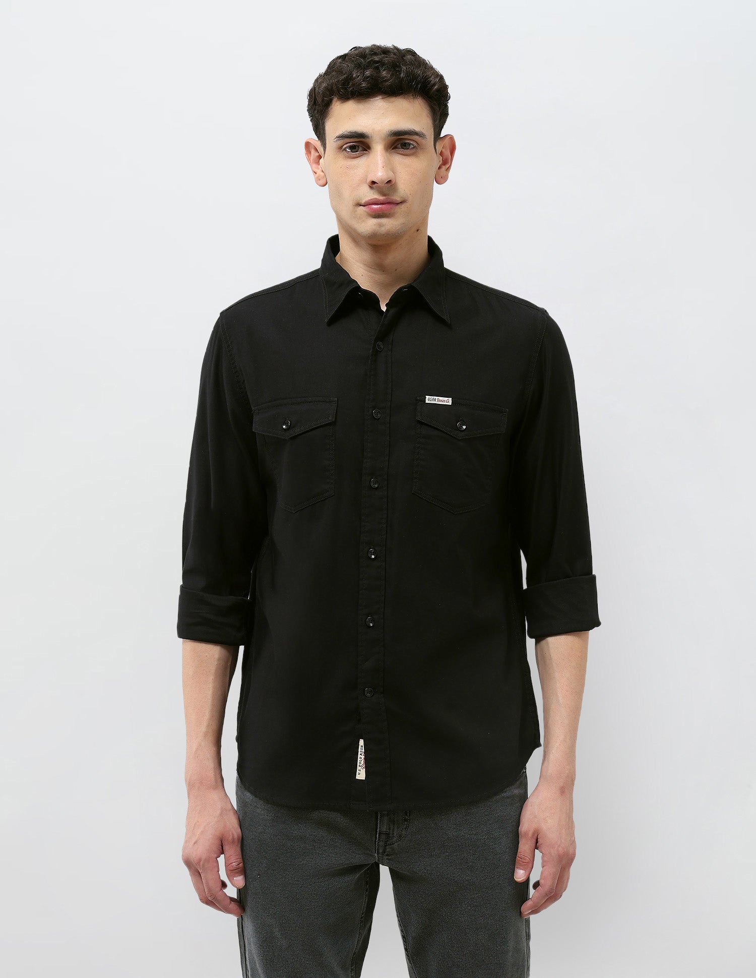 Twill Solid Regular Fit Shirt Black - U.S. POLO ASSN. | Large