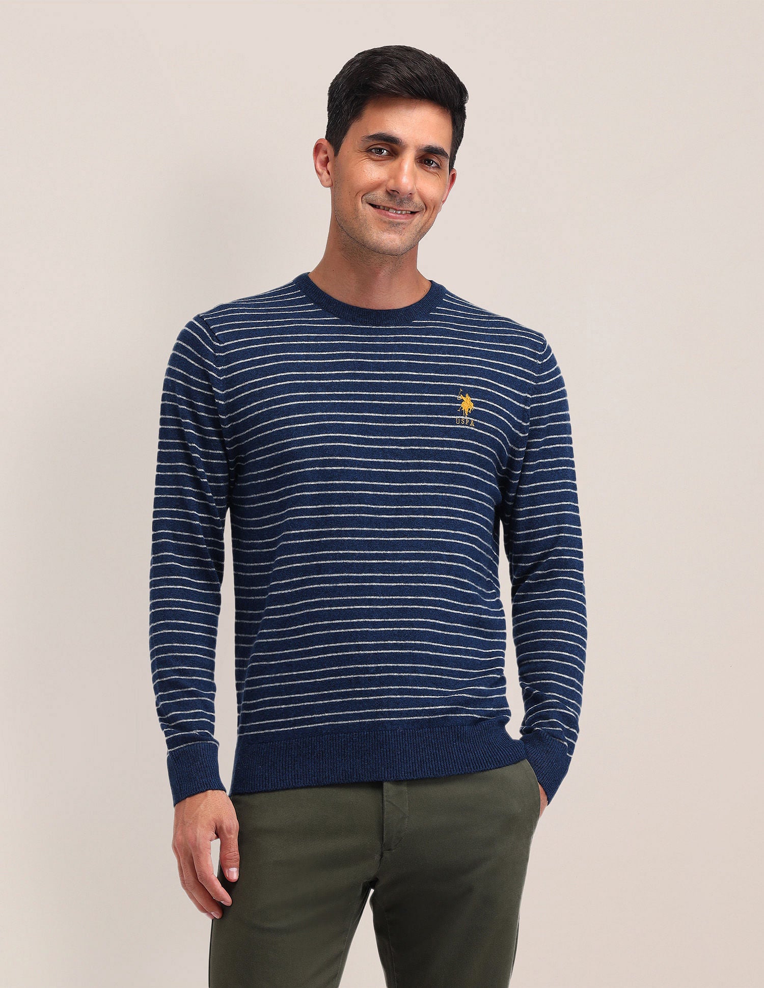 Regular Fit Striped Sweater Blue - U.S. Polo Assn. India | Large