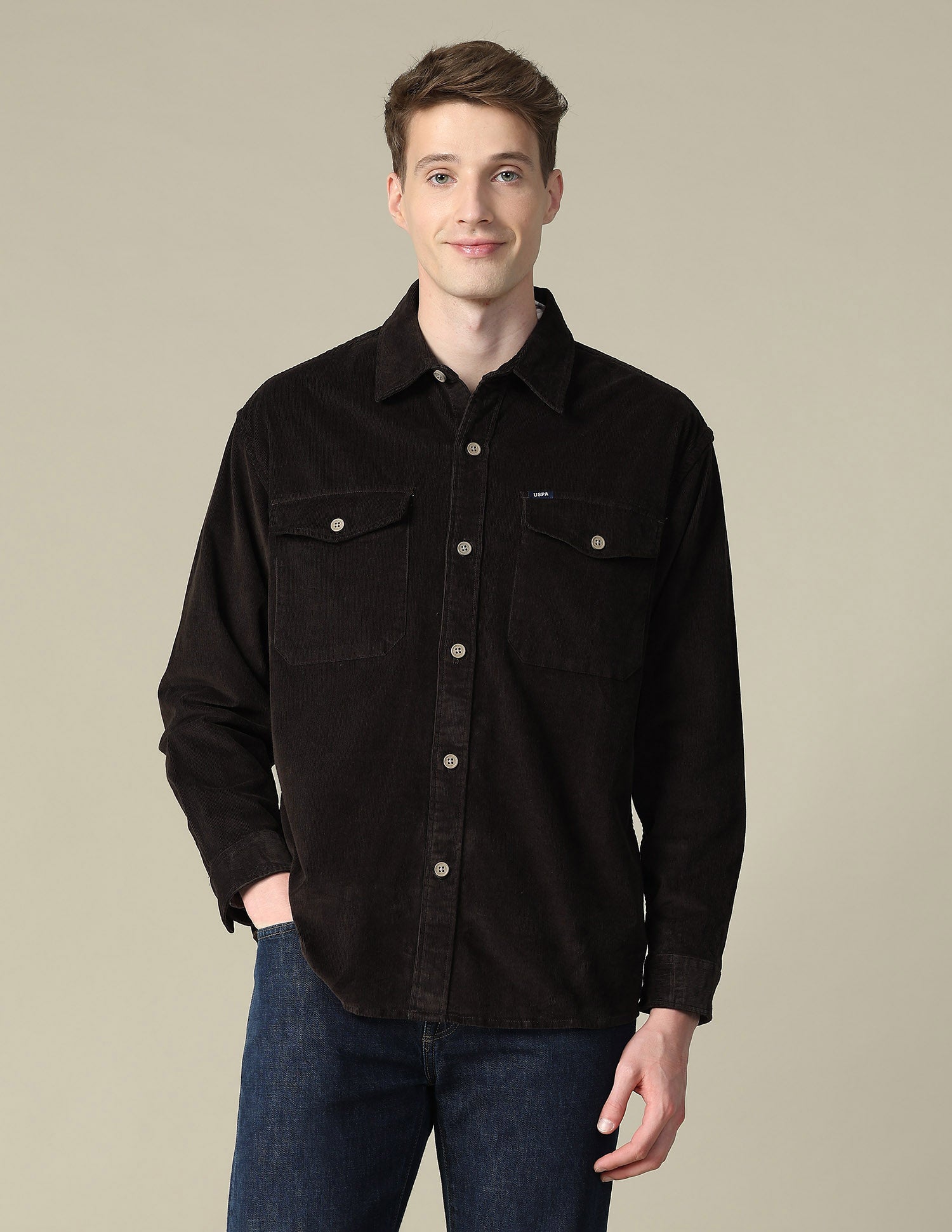Solid Regular Fit Shirt Choco - U.S. Polo Assn. India | Large