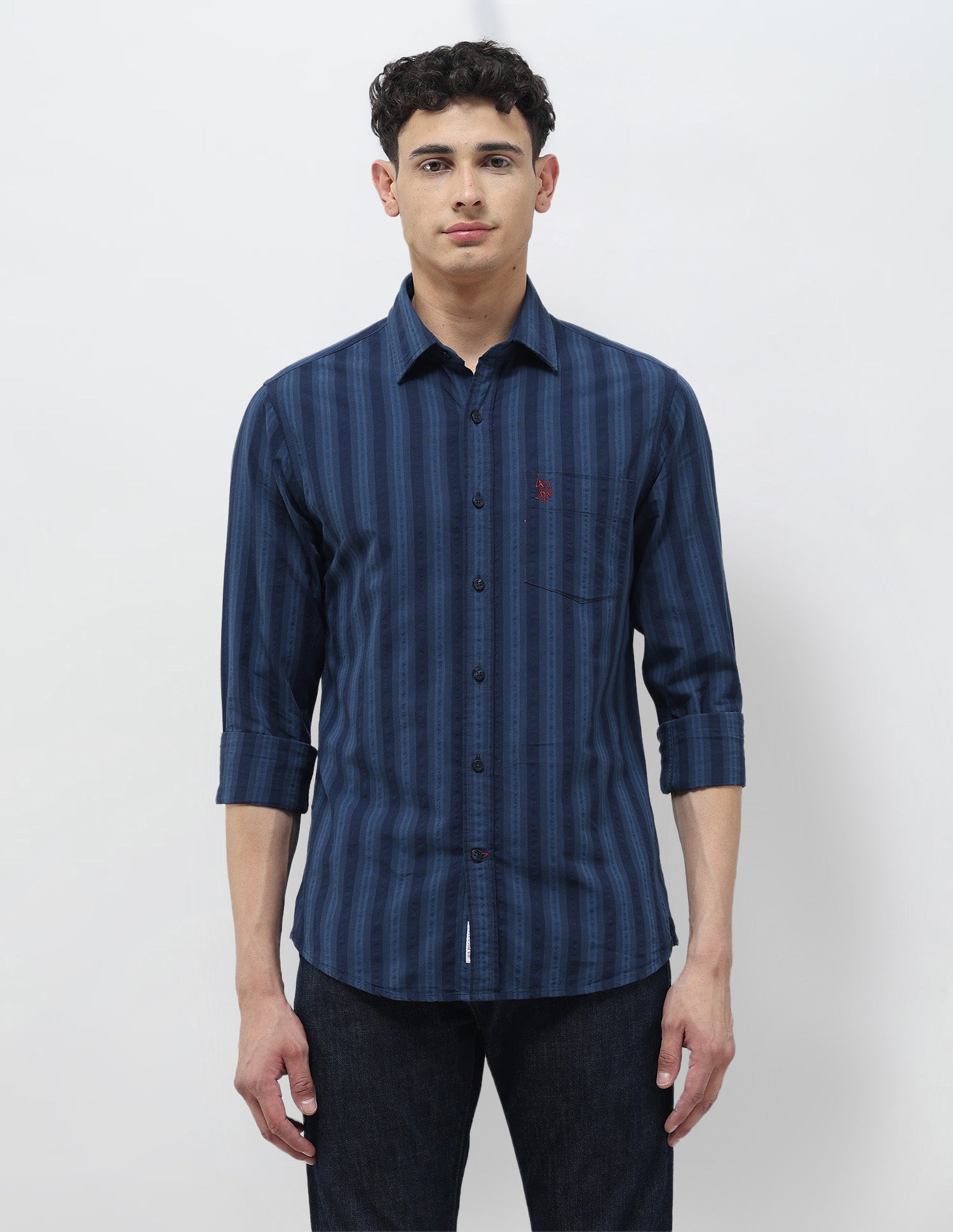 Seersucker Tailored Fit Shirt Blue - U.S. Polo Assn. India | Large