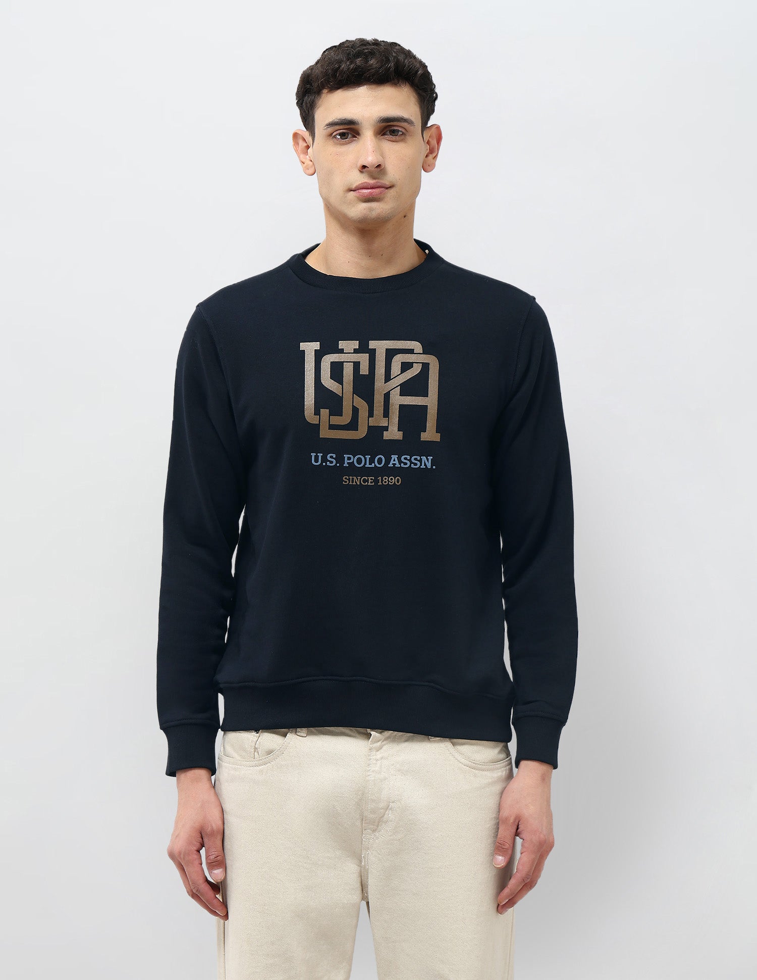 Brand Printed Regular Fit Sweatshirt Navy - U.S. POLO ASSN. | Large