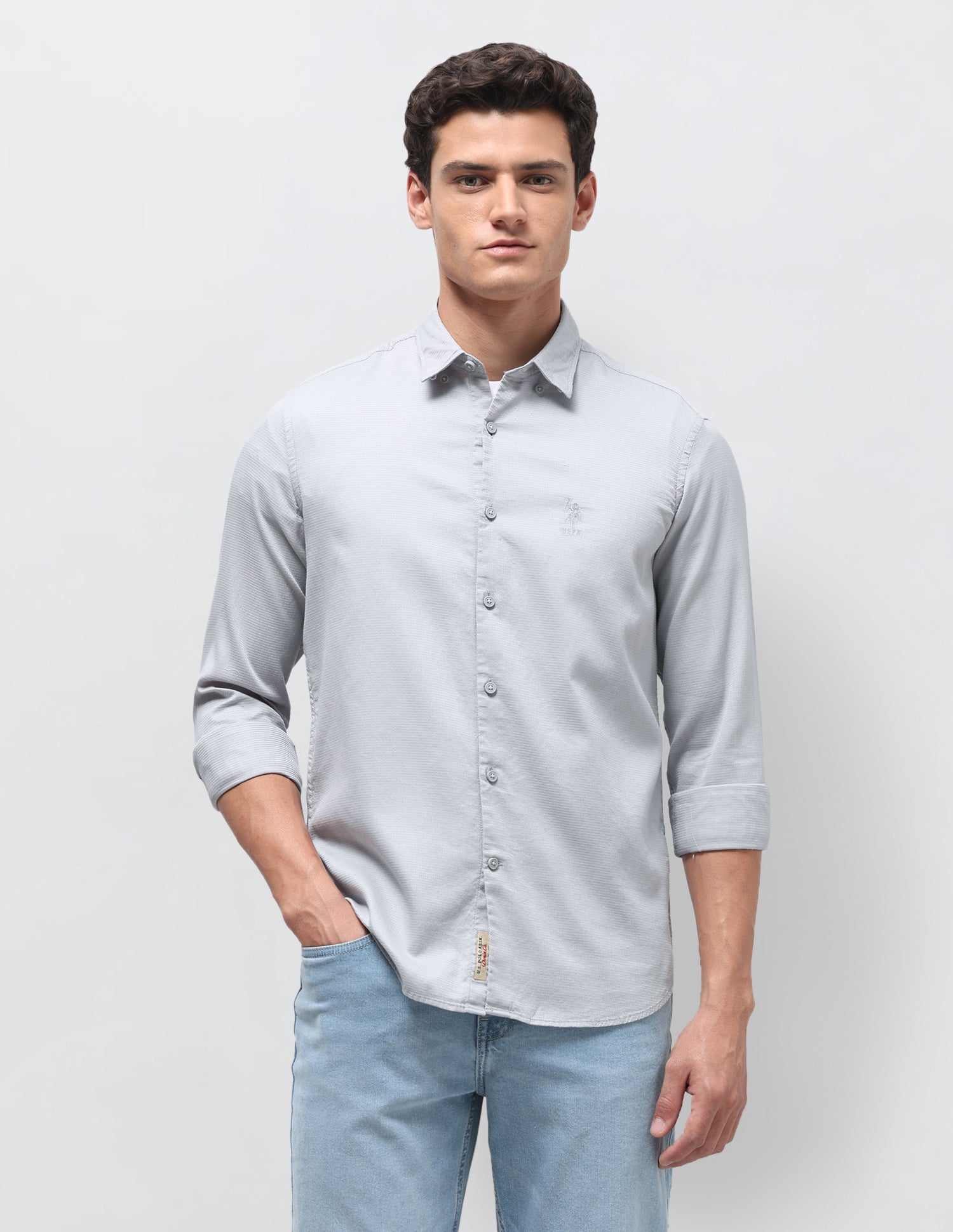 Dobby Regular Fit Shirt Light Grey - U.S. Polo Assn. India | Large