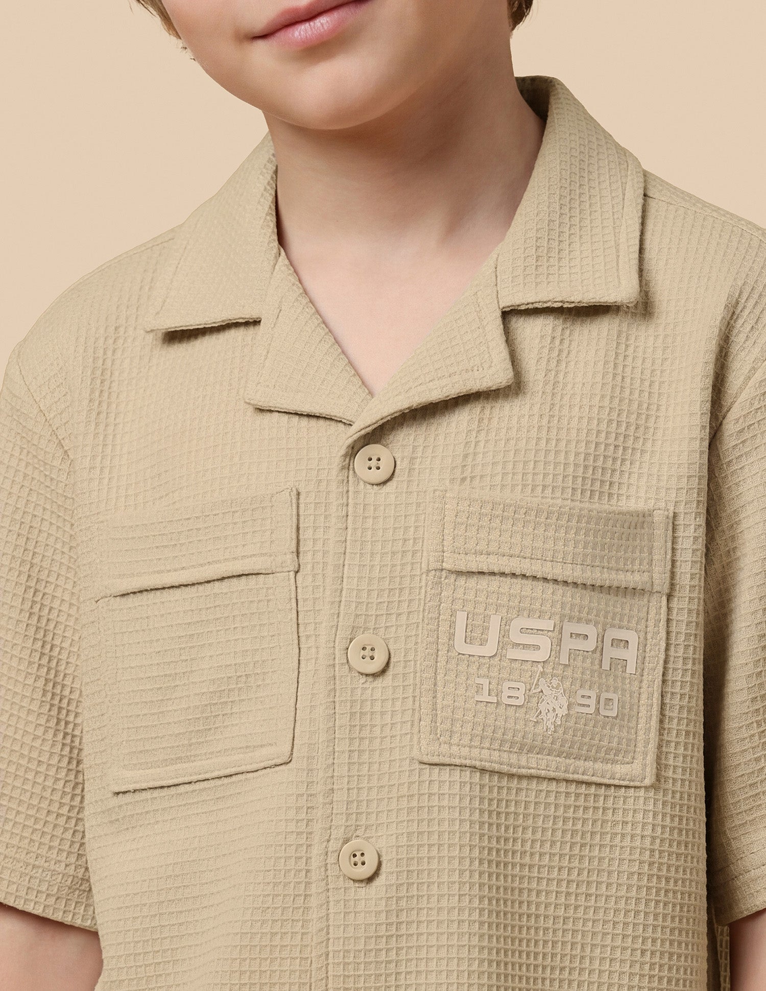 Textured Cuban Knitted Shirt Beige - U.S. Polo Assn. India | Large