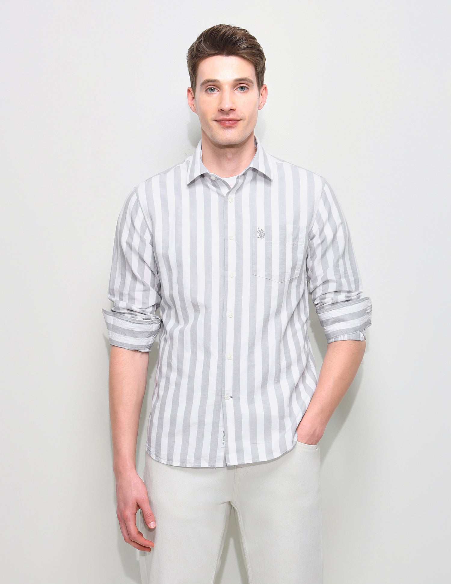 Vertical Striped Regular Fit Shirt Grey - U.S. Polo Assn. India | Large