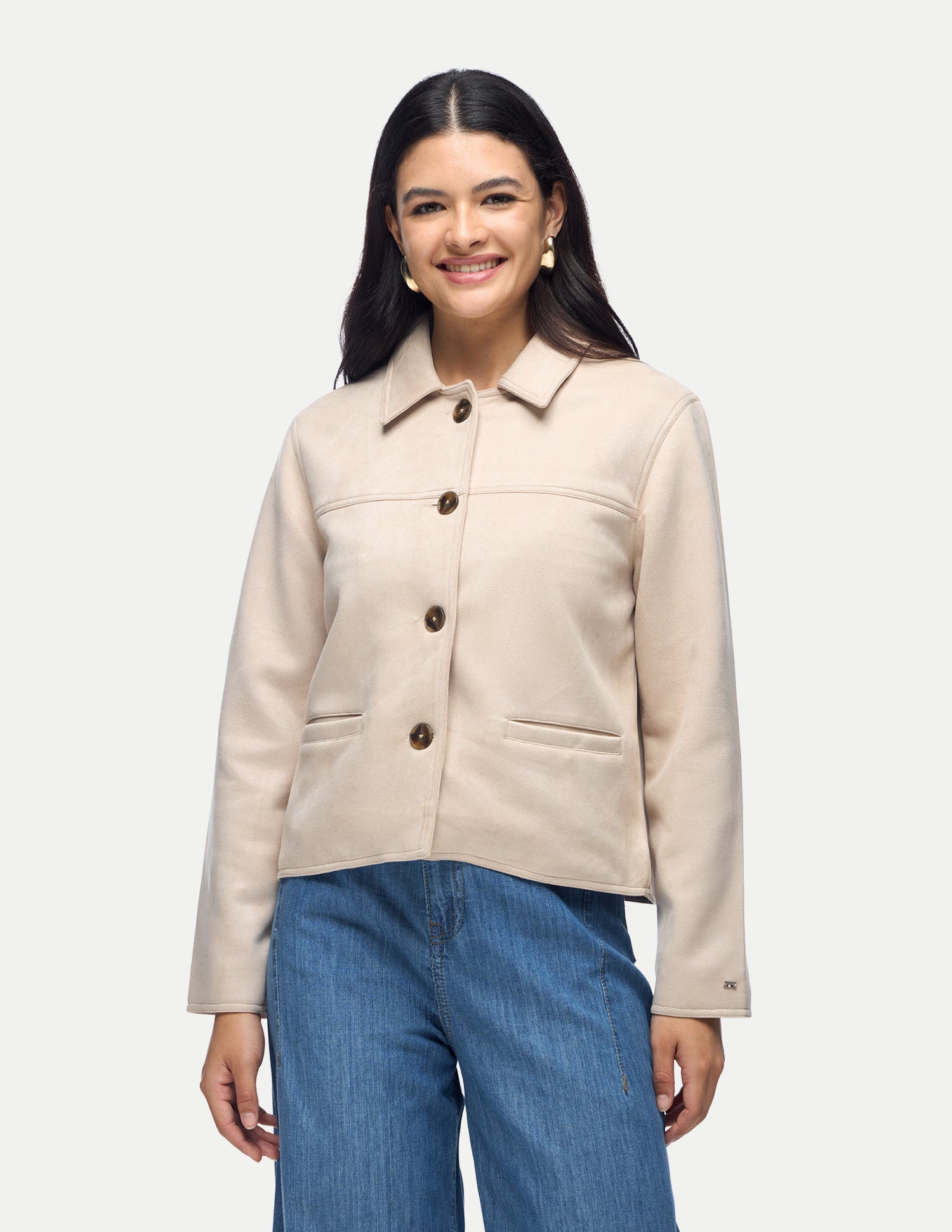 Solid Suede Jacket Ecru - U.S. Polo Assn. India | Large