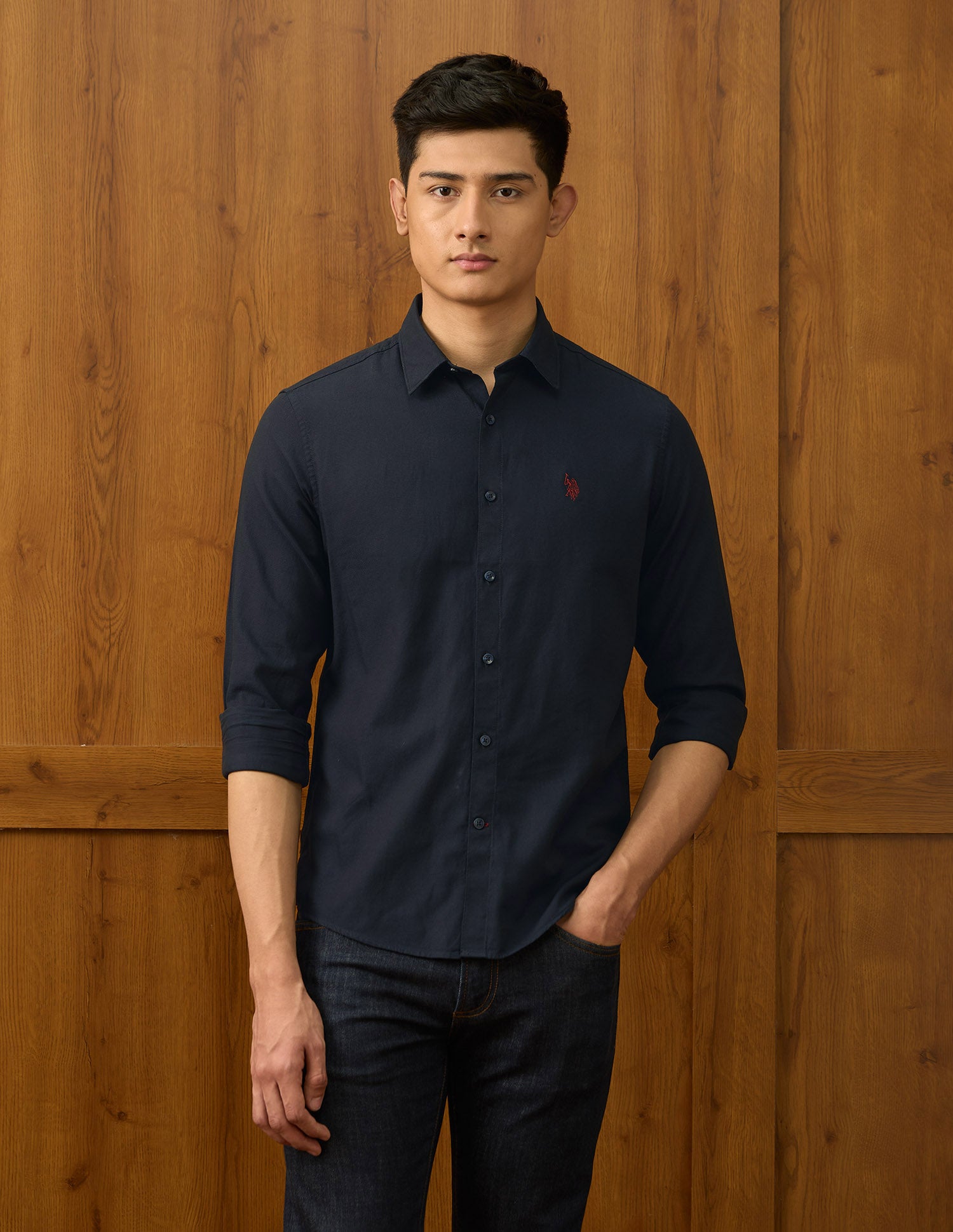 Textured Dobby Varsity Shirt Navy - U.S. POLO ASSN. | Large