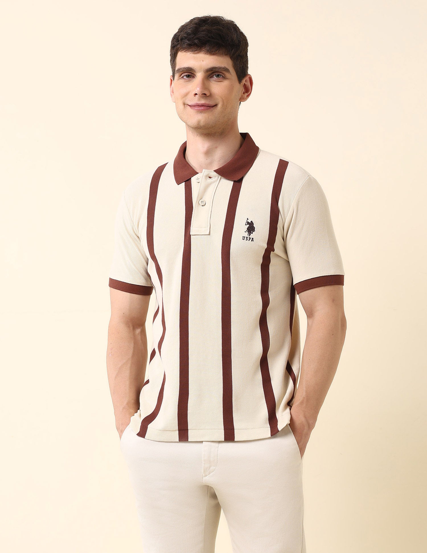 Vertical Striped Classic Polo Shirt Off White - U.S. Polo Assn. India | Large