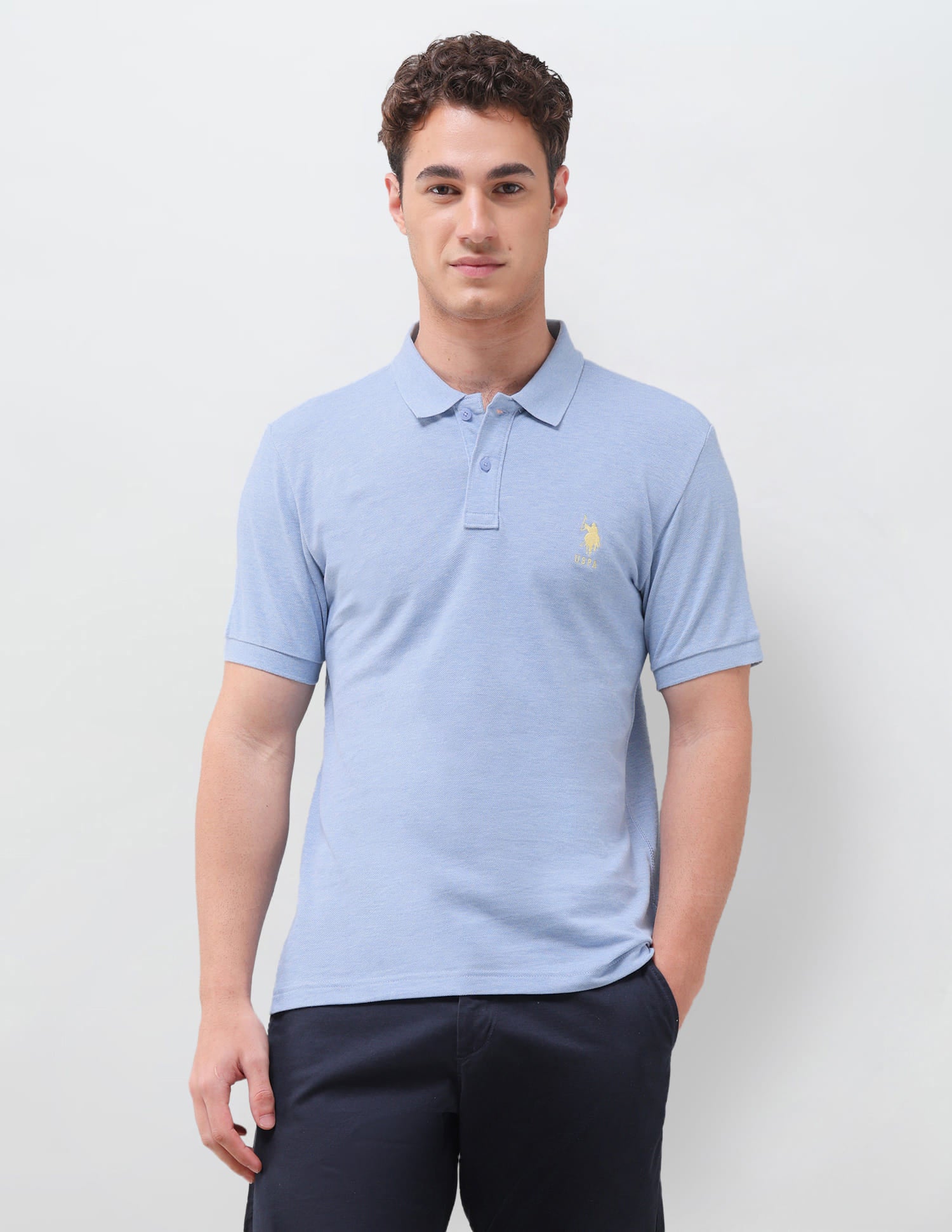 Solid Slim Fit Polo Shirt Light Blue - U.S. Polo Assn. India | Large