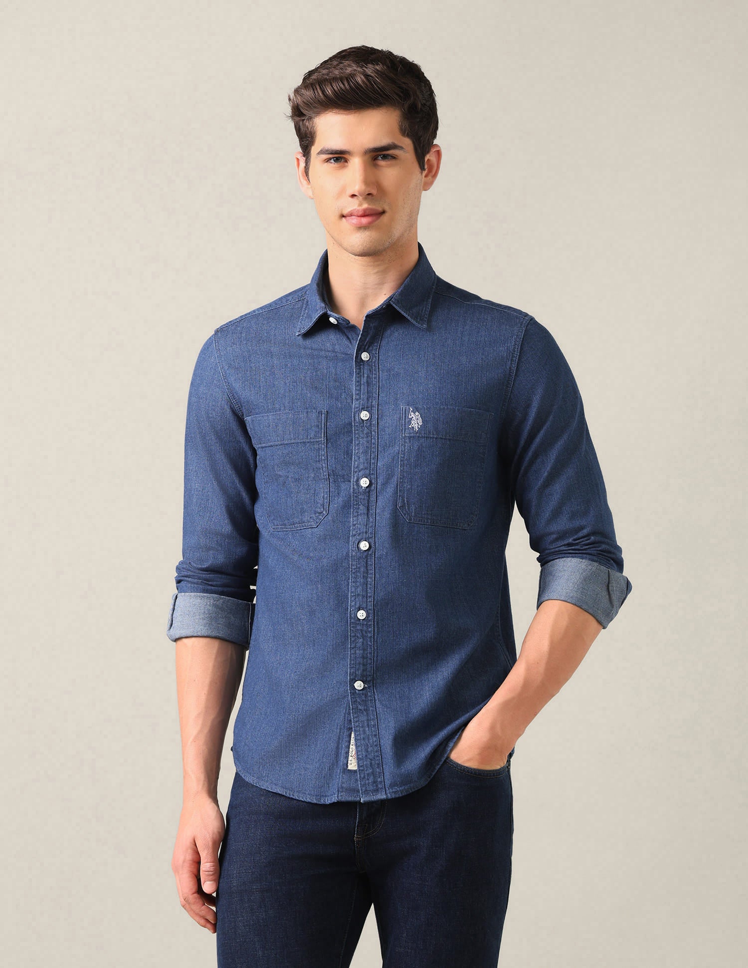 Solid Twill Shirt Blue - U.S. Polo Assn. India | Large