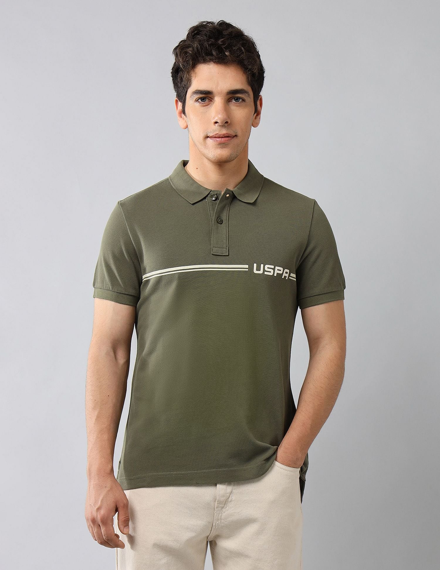 Brand Printed Muscle Fit Polo Shirt Light Olive - U.S. POLO ASSN. | Large