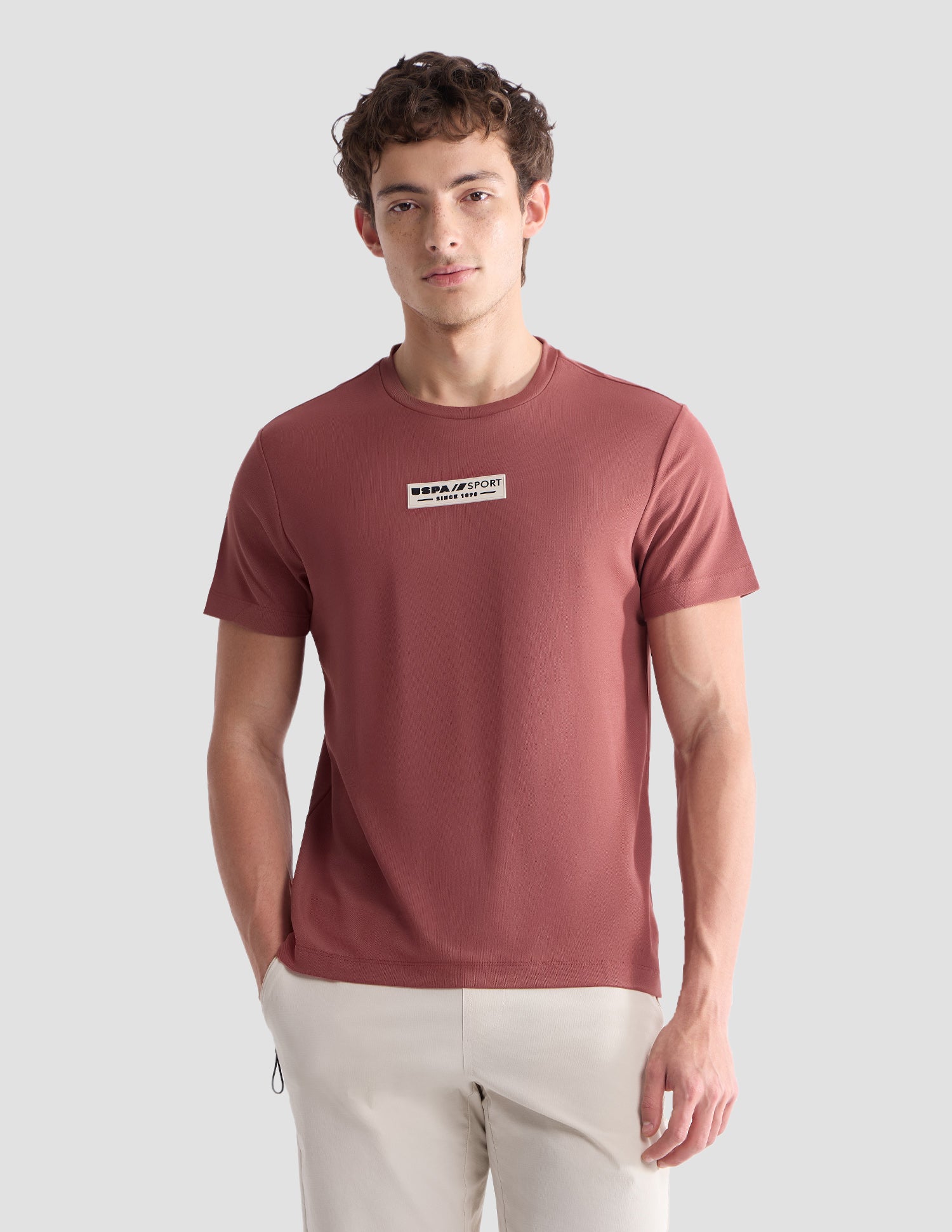 Solid Slim Fit Active T-Shirt Dark Pink - U.S. Polo Assn. India | Large